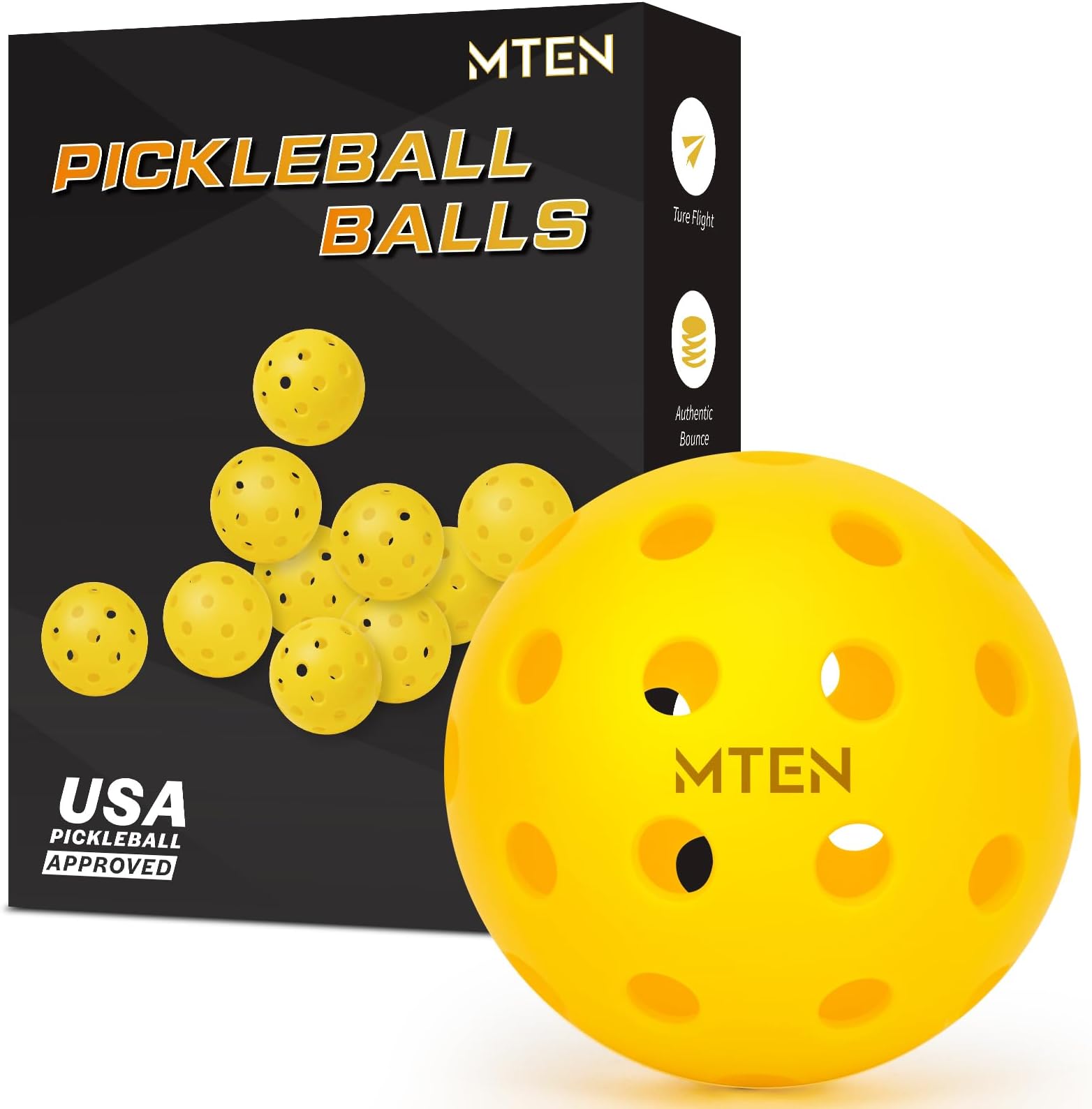 MTEN Outdoor Pickleballs, USAPA Approved Pickleballs Balls, 12 Pack 40 Holes Outdoor Pickleball Balls, High Bounce True Flight & Durable for All Skill Levels