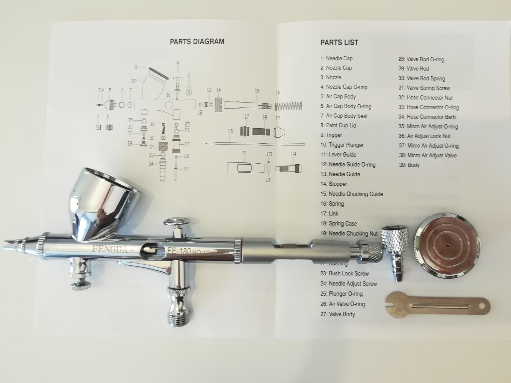Aerografo Fengda Doppia Azione - Kit Con Ago 0,2 Mm E 0,3 Mm, Per Modellismo E Fai Da Te - Foto 4