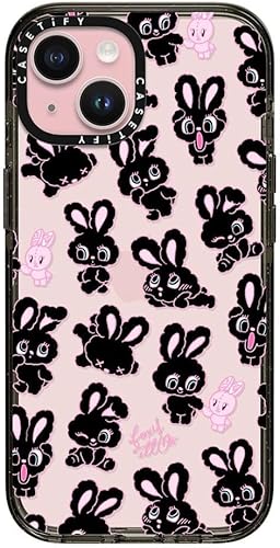 CASETiFY Impact - Funda para iPhone 15 4 veces probada contra caídas de grado militar, protección contra caídas de 8.2 pies, conejitos negros, negro