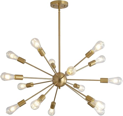 Miniatura 10 de Lámparas de araña Sputnik de mediados de siglo de 18 luces, lámpara de techo moderna de montaje semiempotrado industrial, lámparas colgantes retro