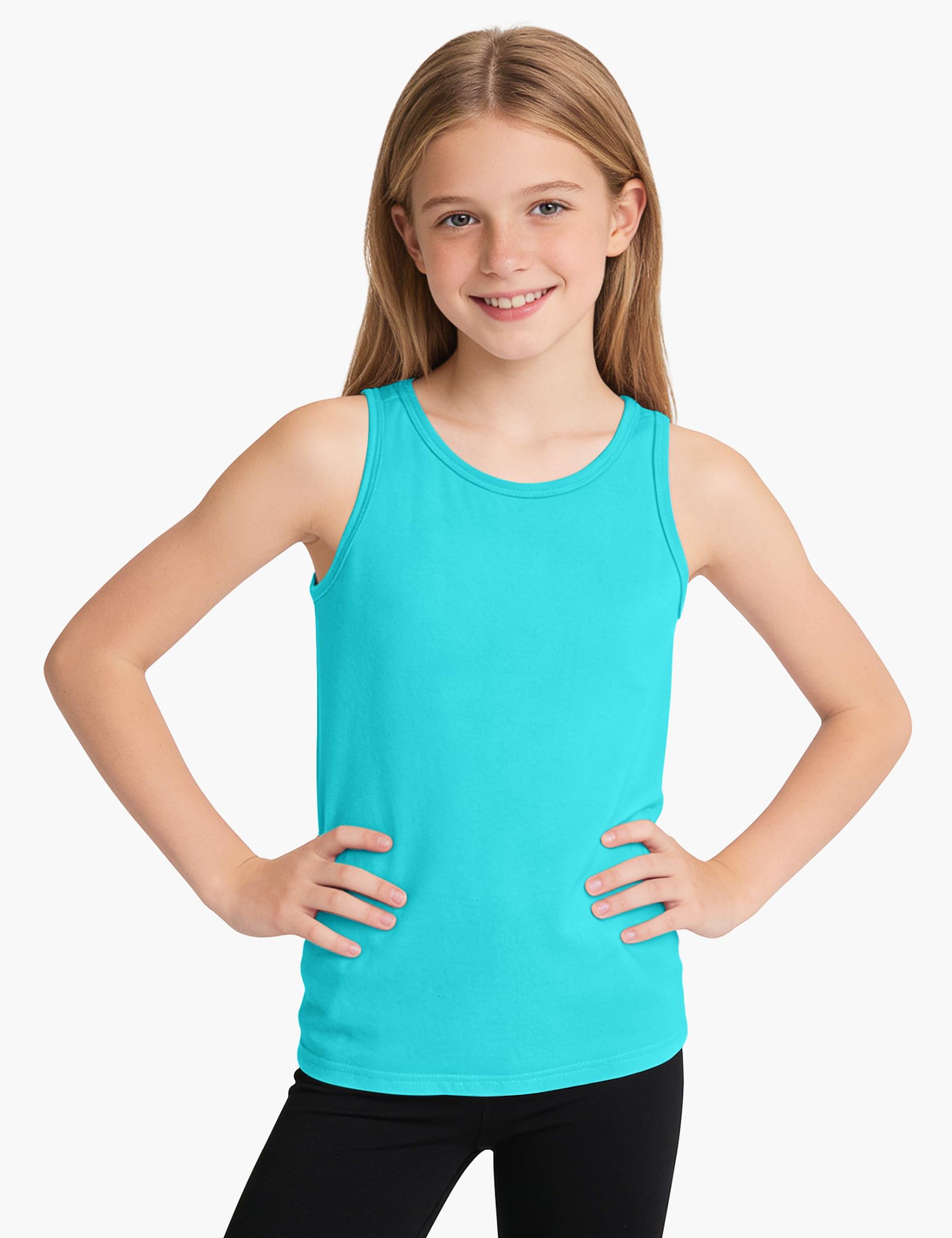 Auranso Lot de 3 débardeurs sans manches pour filles - Dos nageur - En coton - Tenue de danse et d'entraînement