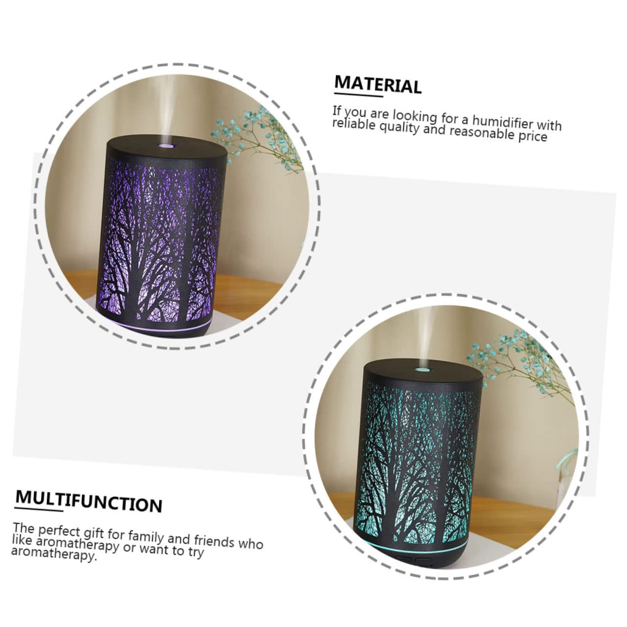 SHERCHPRY Diffusore per Ambienti 300ml Nero in Ferro Funzione Anti Elettricità Statica e Protezione Spegnimento per Yoga e Biblioteca