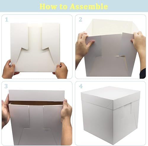 Miniatura 5 de 4 juegos de cajas para pasteles de 12 x 12 x 12 pulgadas con tablero de pastel para pasteles de nivel, cajas altas y blancas para tartas,