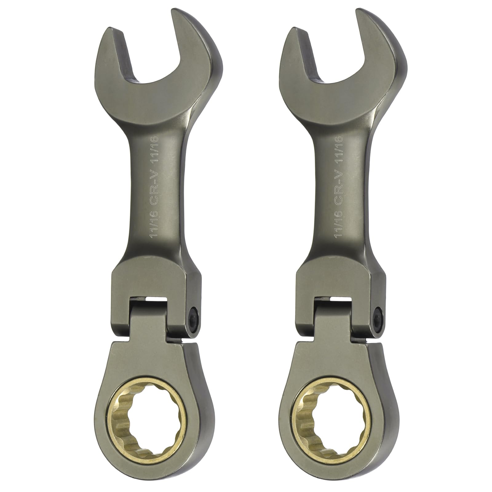HARFINGTON 2pcs Flex Head Ratchet Wrench Spanner 11/16" SAE Ratcheting Combination Wrench 72-Teeth Chrome Vanadium Steel Ratchet Gear Spanners with 12