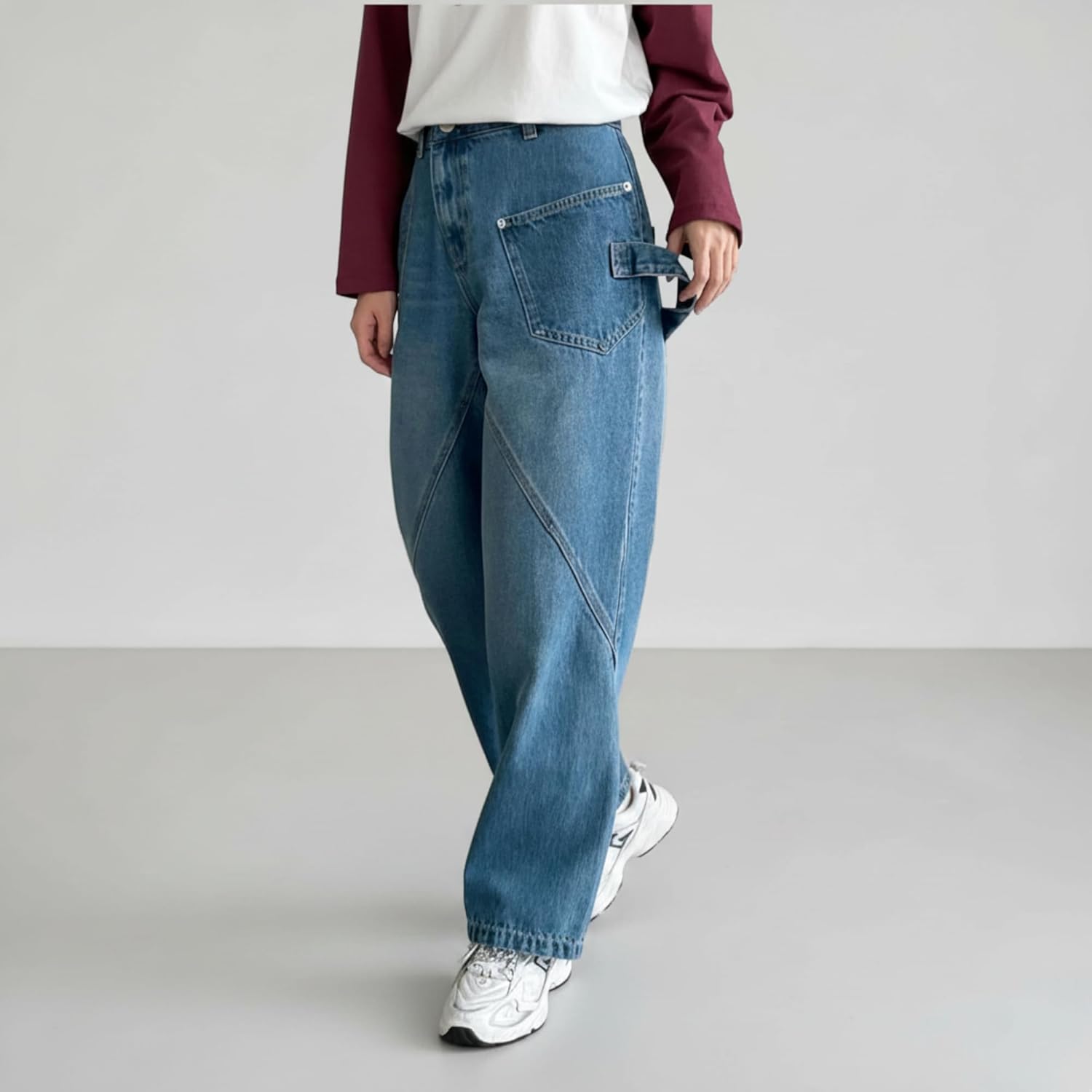 Jeans for Women Straight Leg Mid Rise Relaxed Fit Denim Pants, Casual Loose Mid Blue