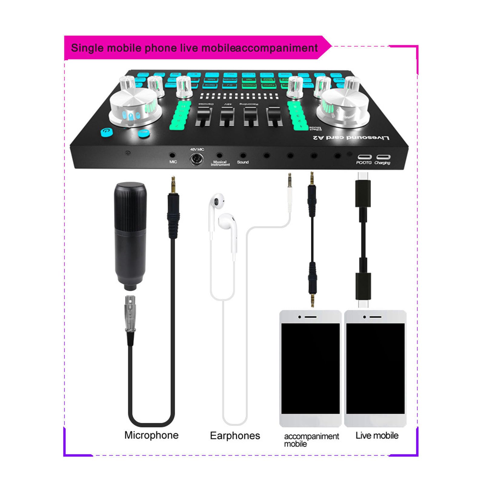 Mixer Scheda Audio Live Universale per Registrazione in Streaming Portatile per Viaggi e Uso Esterno