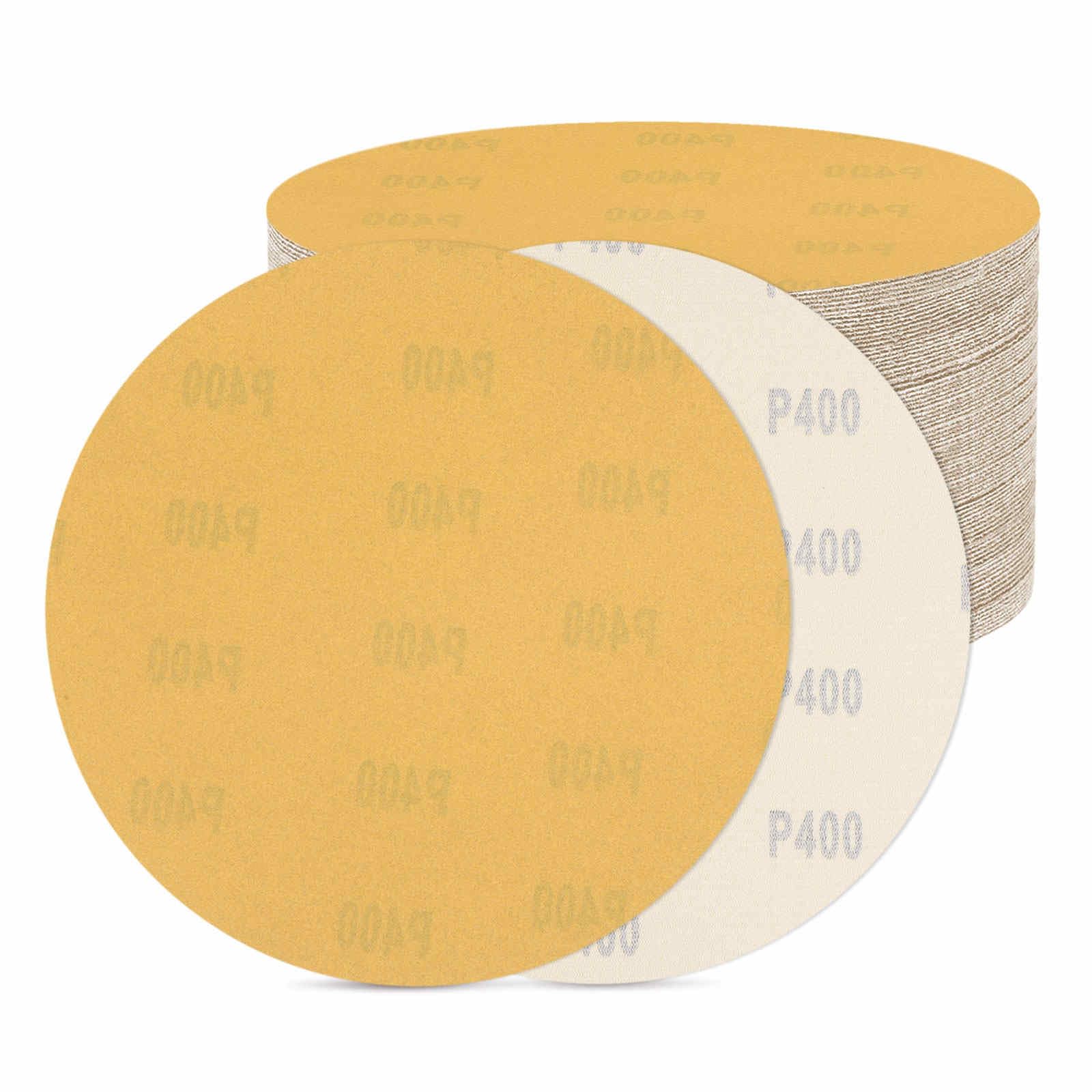 DTGN 203 mm 400 Grit Hook and Loop Sanding Disc - 50 Pcs - Good for Wood Metal Stone Walls- Aluminum Oxide Abrasive Hook and Loop Sandpaper Orbital Sander Pads, Yellow