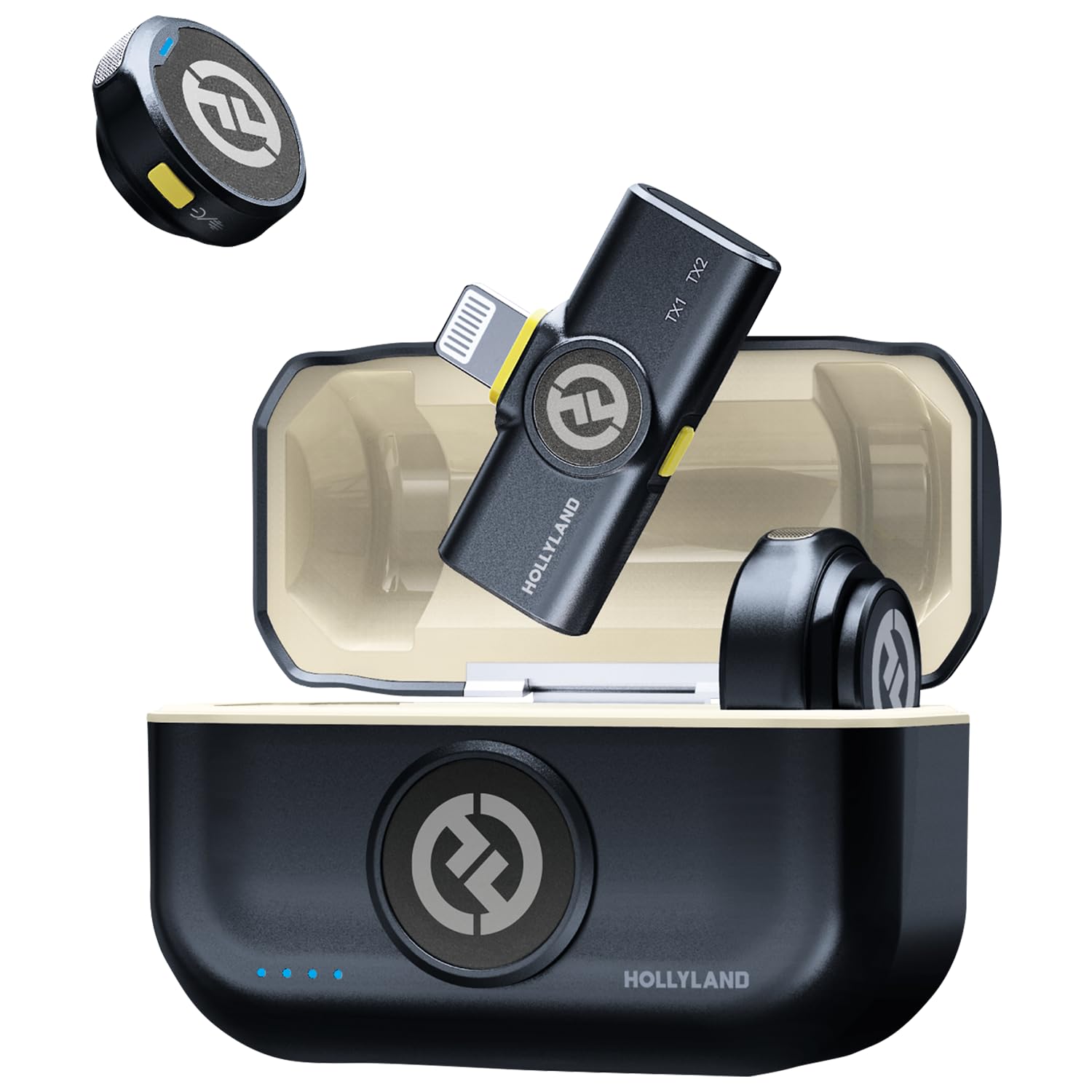 Hollyland Lark M2 Wireless Microphone for iPhone 14/13/12, Lightning Mini Lapel Microphone Wireless, Hi-Fi Audio, 1000ft Range, Noise Cancellation, 30H Battery for Video Recording, Streaming