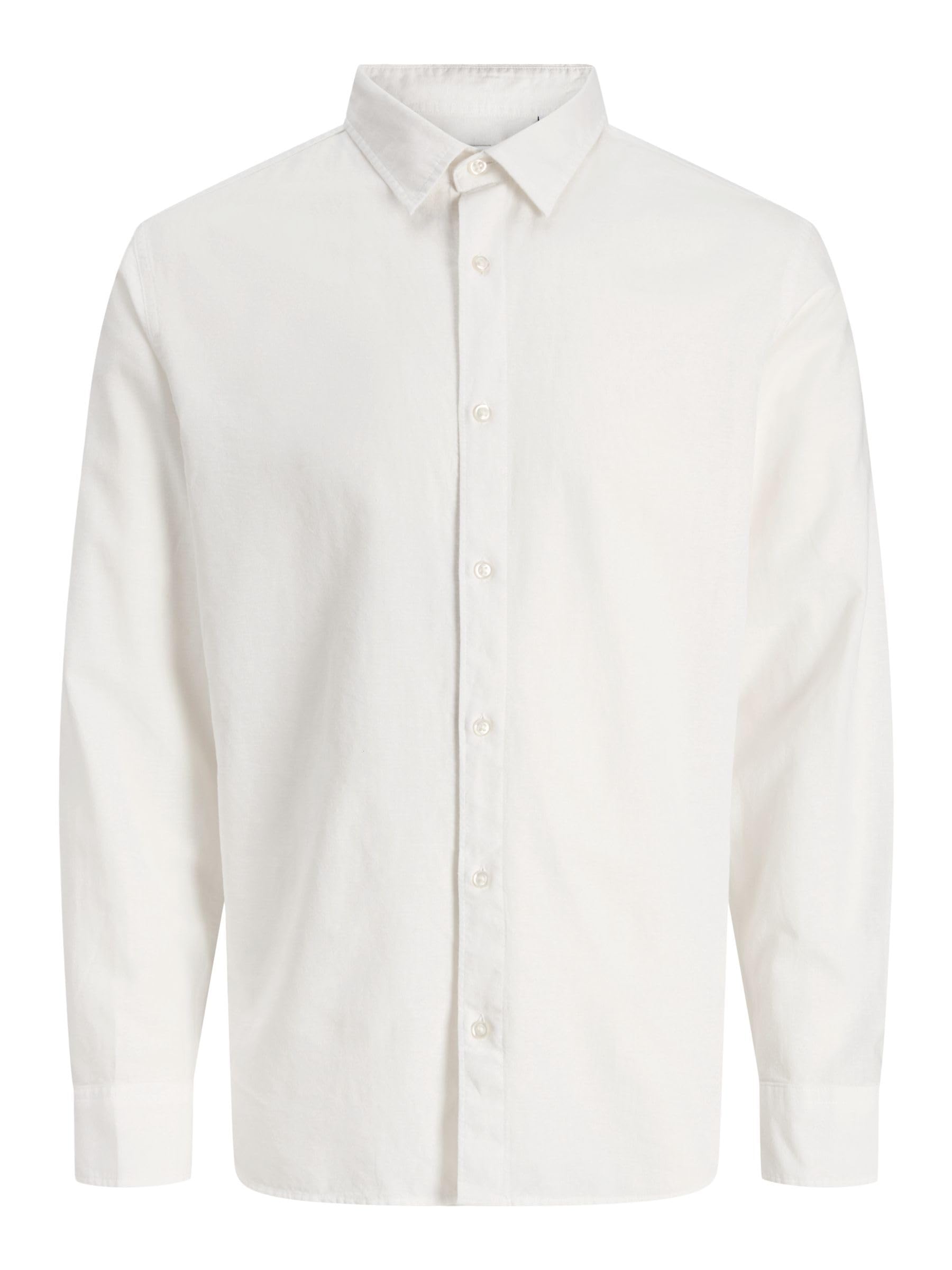 JACK & JONES Jjebreeze Linen Blend Shirt L/S Sn Pls - Plus Size, White, 5XL