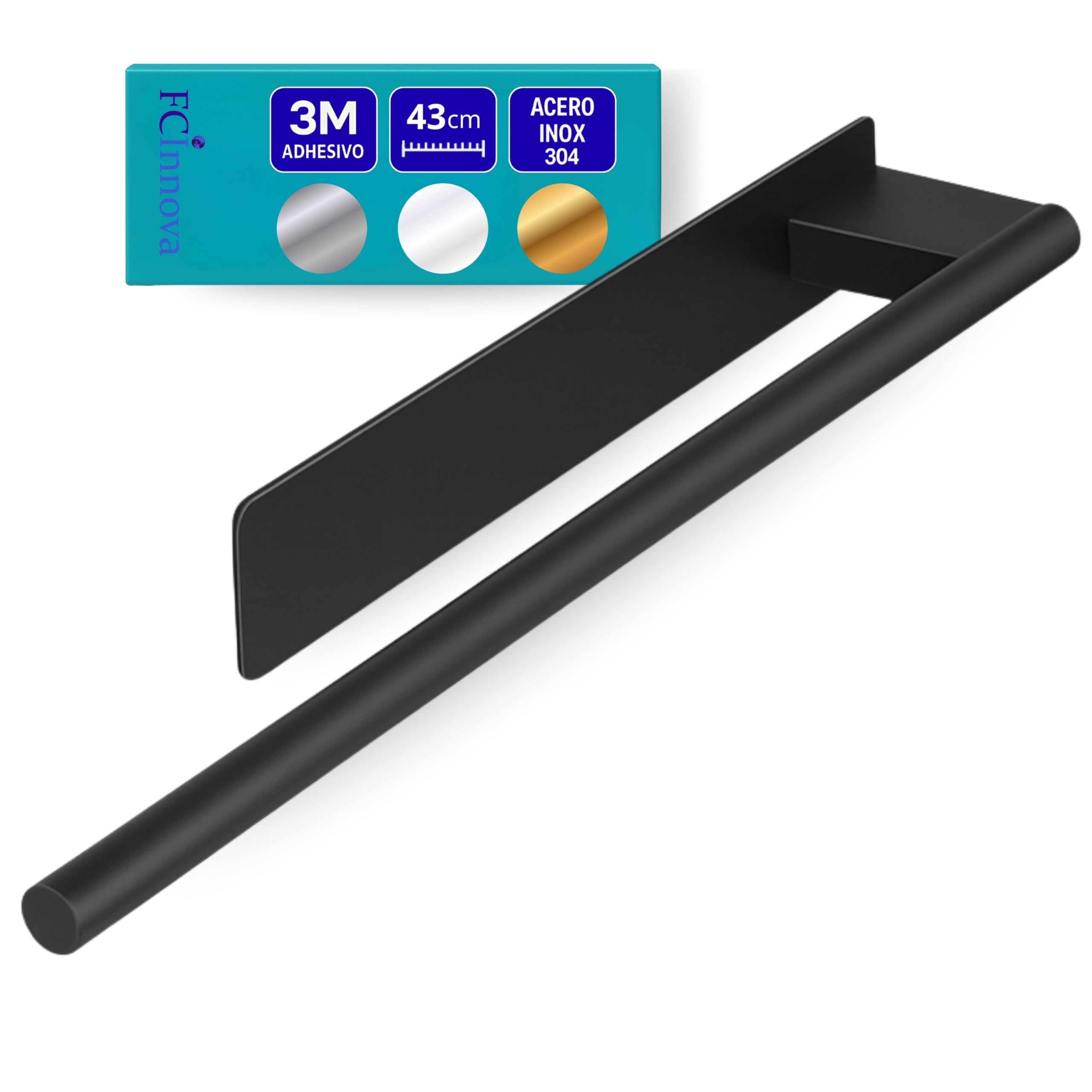 Toallero Adhesivo Baño sin Taladro Negro Mate de 43cm Fabricado en Acero Inoxidable 304 Resistente a la Humedad y al oxido Toallero sin Taladro de Facil Instalación y Fuerte fiajación Adhesiva 3M