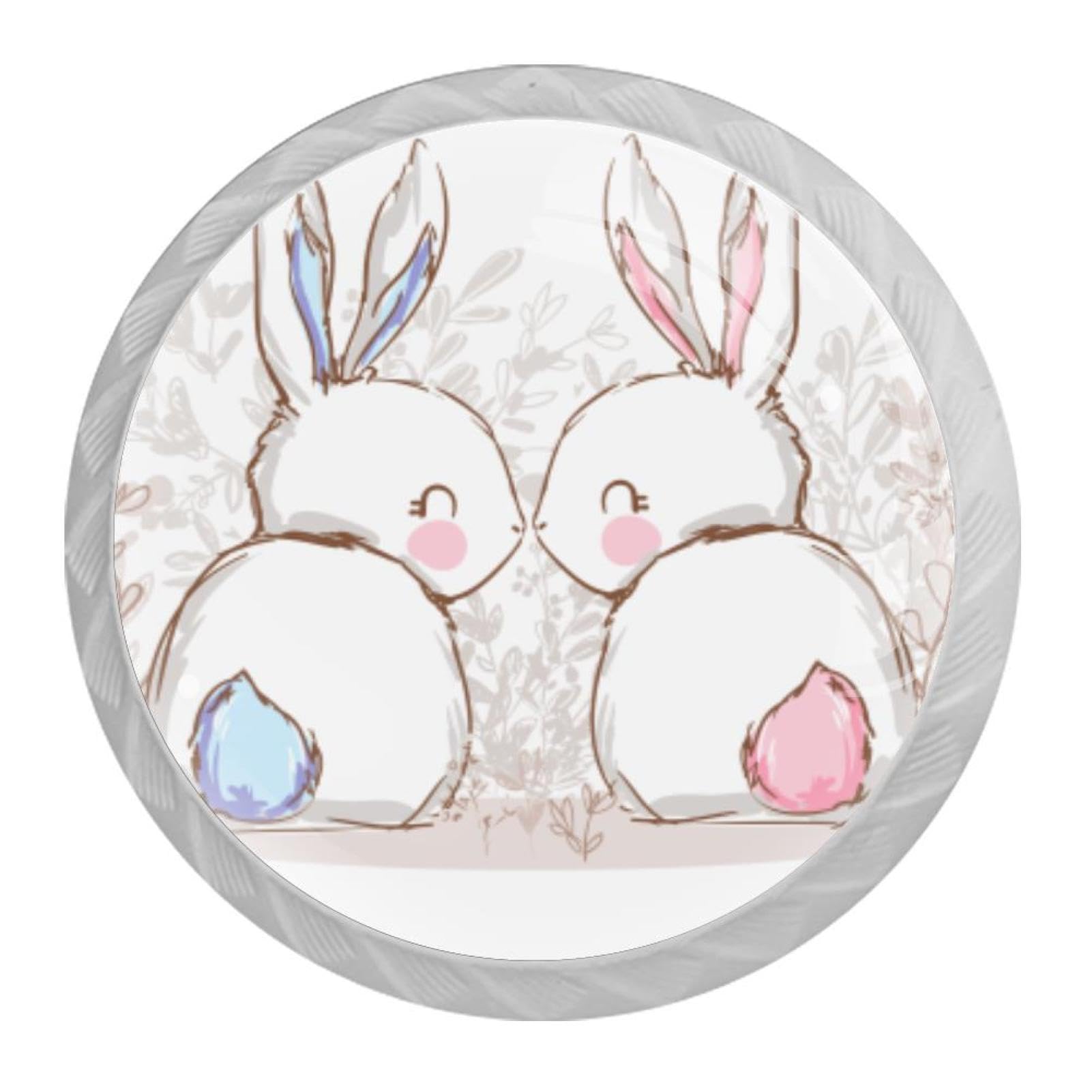 Tqmspg 4 Pieces Drawer Pulls Cute Rabbits Door Knobs Dresser Handles for Kitchen Wardrobe Cupboard Hardware Furniture