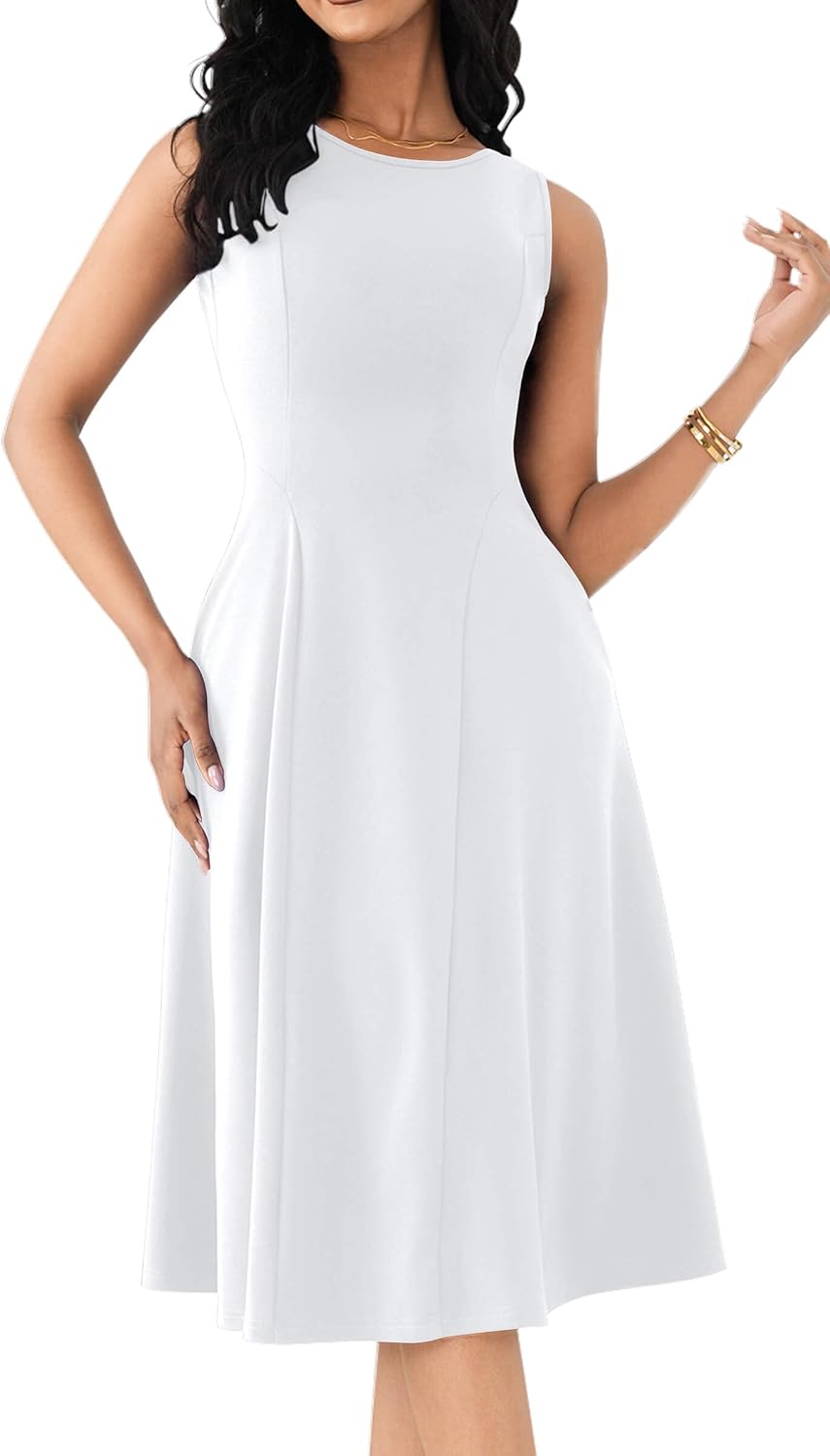 FANDEE Women's Sleeveless Cocktail Dress Vintage A Line Fit and Flare Elegant Midi Dresses for Women with Pockets - Image 8