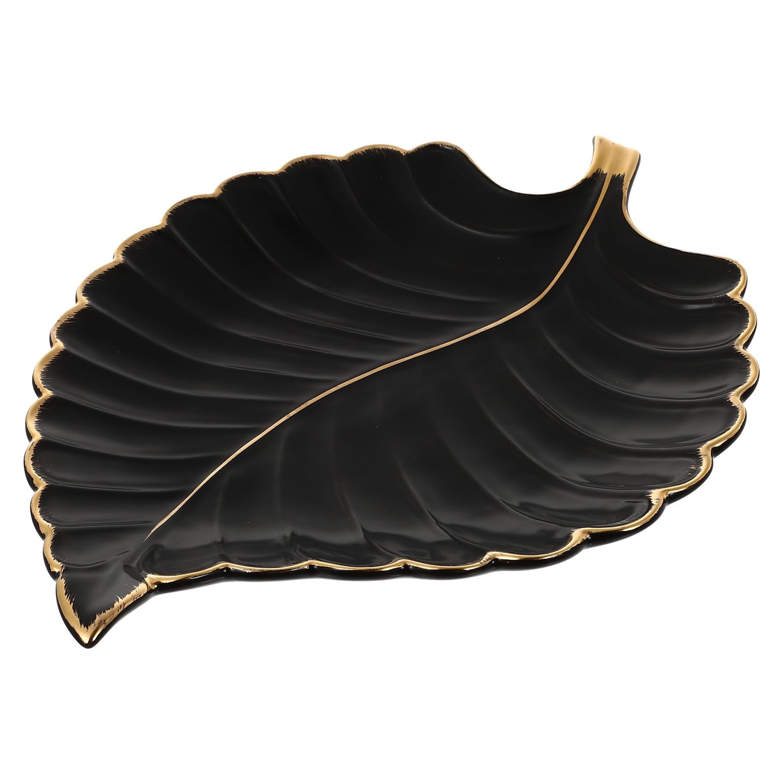 Uonlytech Bandeja Negra de Cerámica Forma de Hoja para Exhibir Postres y Organizar Joyas, Decoración Elegante Hogar y Almacenamiento Funcional