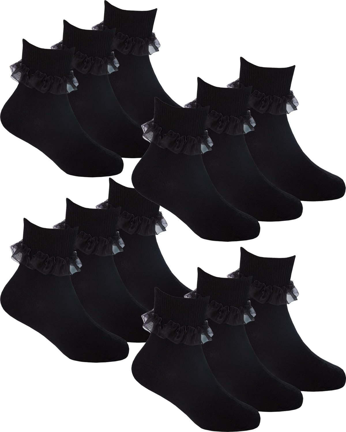 Undercover 12 Pairs Kids Lace Socks 43B858 Black 12.5-3.5