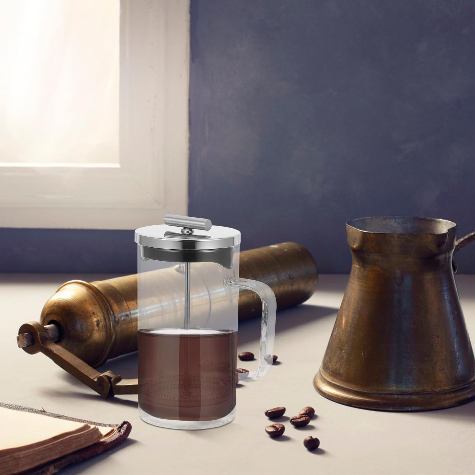 MAGICLULU Cafetière à Piston Manuelle en Acier Inoxydable pour Préparer Café et Thé 600ml avec Fond Épais et Graduation Restaurant