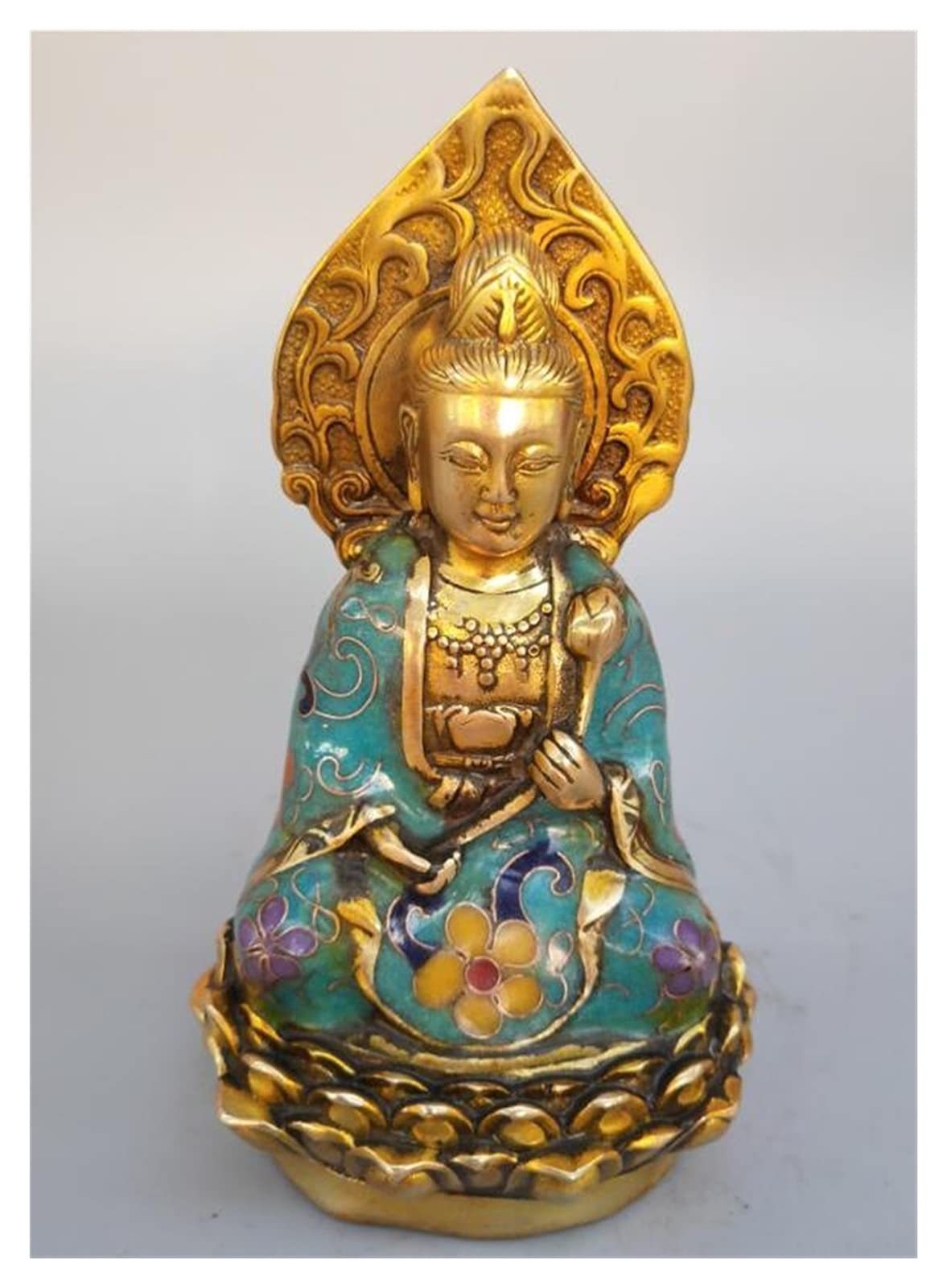 SnamicE Guanyin Chinese Pure Brass Cloisonne Guanyin Bodhisattva Statue Statue of Buddha,