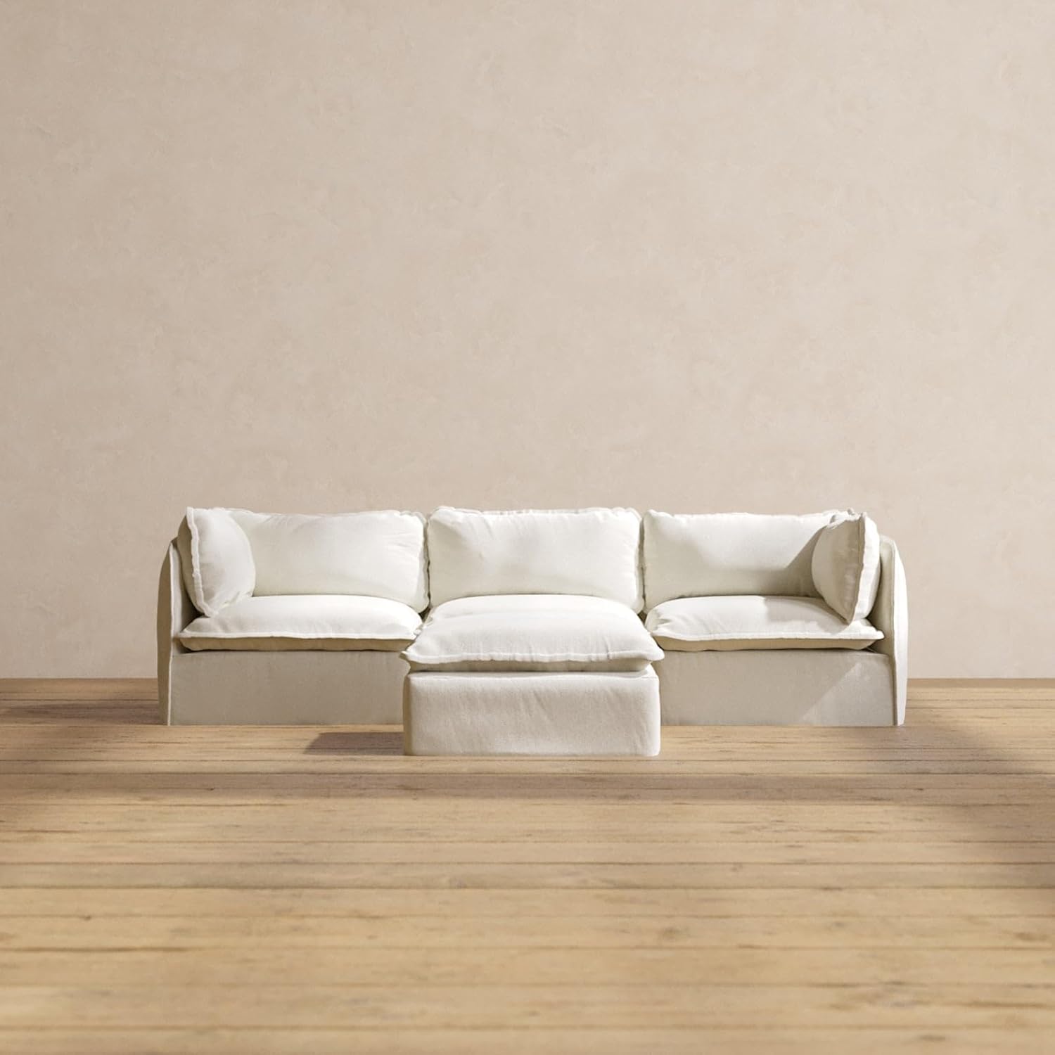 Anabei Slipcover Only - Modular Washable 3-Seater + Ottoman in Eggshell