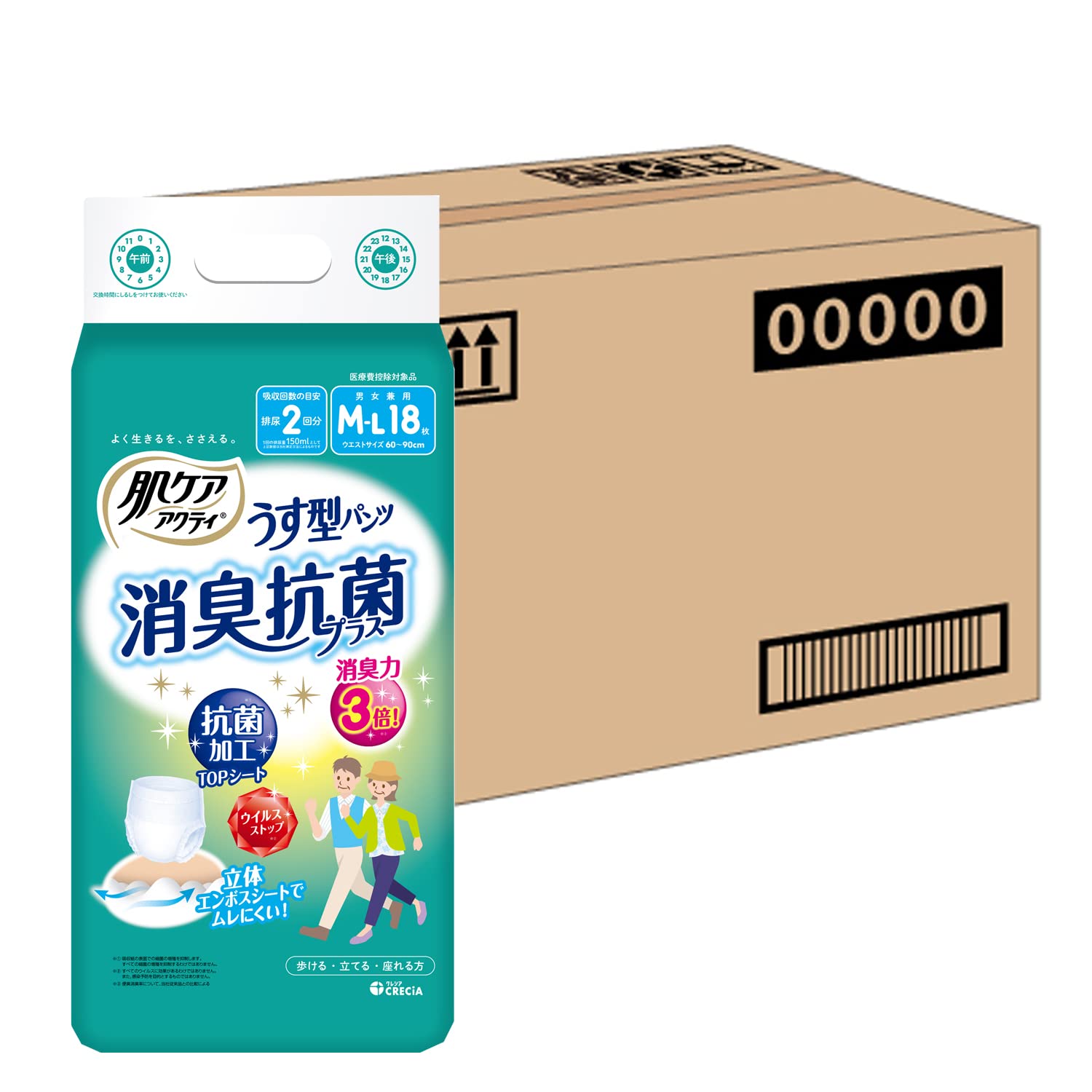 Amazon.co.jp: 大人用紙おむつ うす型 パンツ 2回分吸収 M-L 18枚 4個