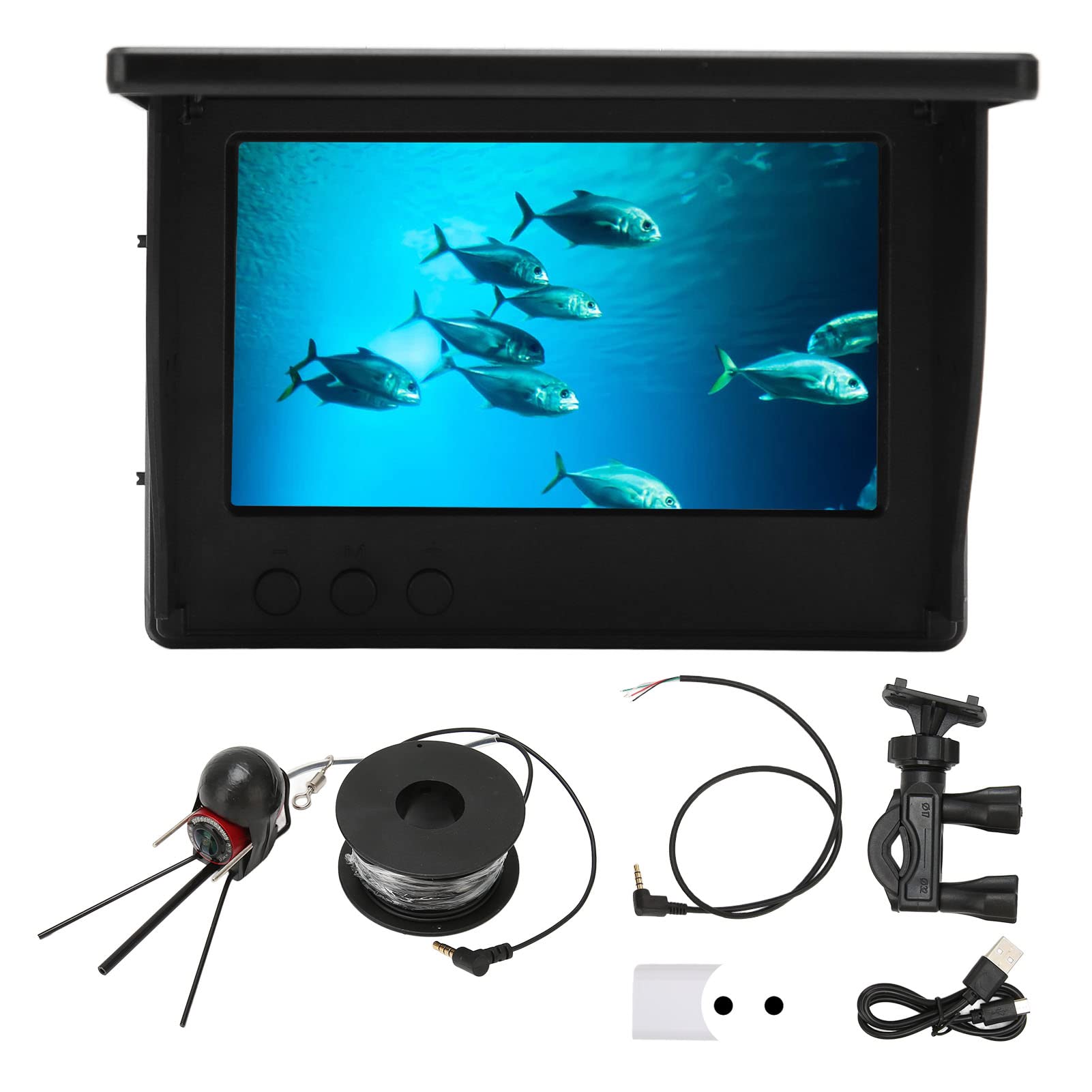 Telecamera per la Pesca Subacquea, Schermo TN HD da 4,3 Pollici Telecamera Portatile per Fish Finder 1500cd Telecamera Impermeabile IP68 con 12 Luci per la Visione Notturna per la (20 m / 21,9 yd