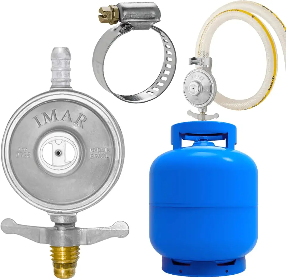 Kit Registro de gas valvula regulador GLP Imar uso doméstico para cozinha fogão compativel botijão P5 P13 P20 + 1 metro e 20 cm de mangueira + 2 abraçadeiras