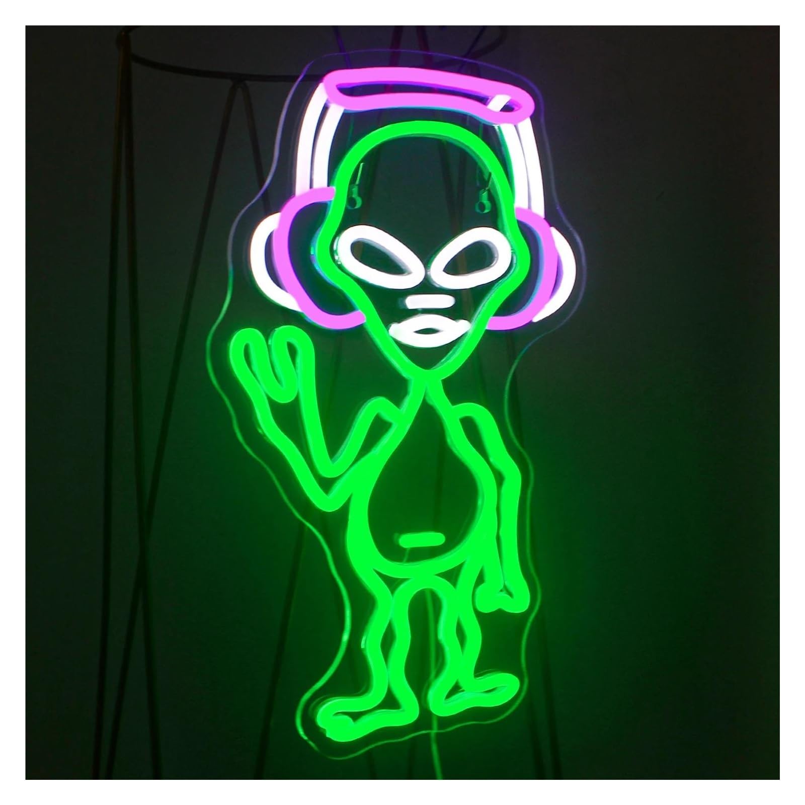 Wiszące neony artystyczne Muzyka Alien Neon LED Light Do Dekoracji Ścian Do Pokoju Gier Pokój Hip-hopowy Impreza Klub Muzyczny Zasilany Przez USB Podświetlany 24.5cmx41cm