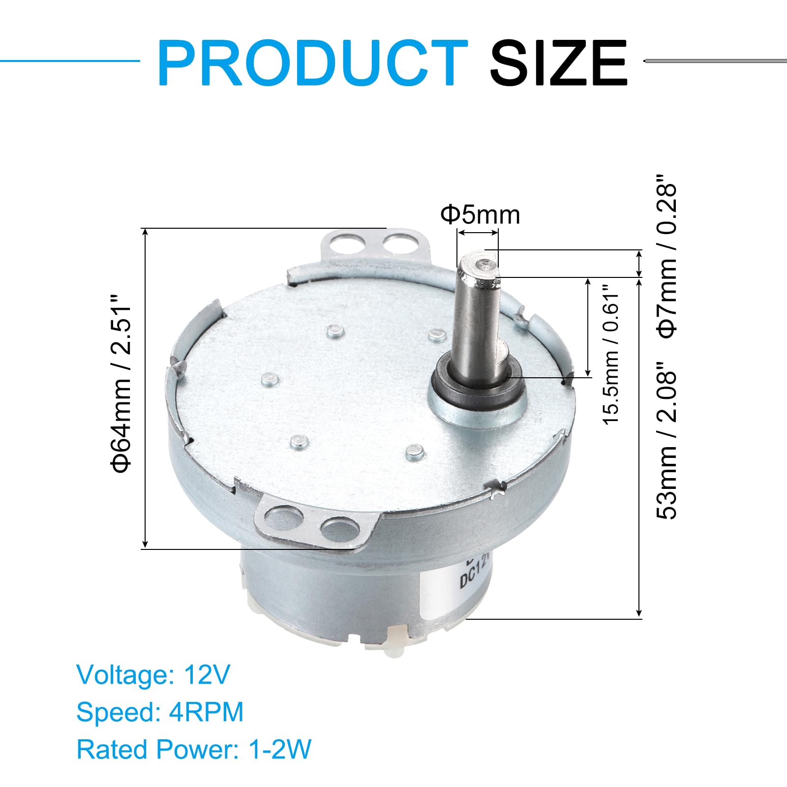QUARKZMAN Moteur Électrique à Vitesse Lente Js-50T D-Shaft Engrenage, Moteur Électrique 12V Cc 4Rpm Cw/Ccw Moteur à Arbre D Moteur Cc à Couple Élevé pour Support Rotatif d'Imprimante 3D