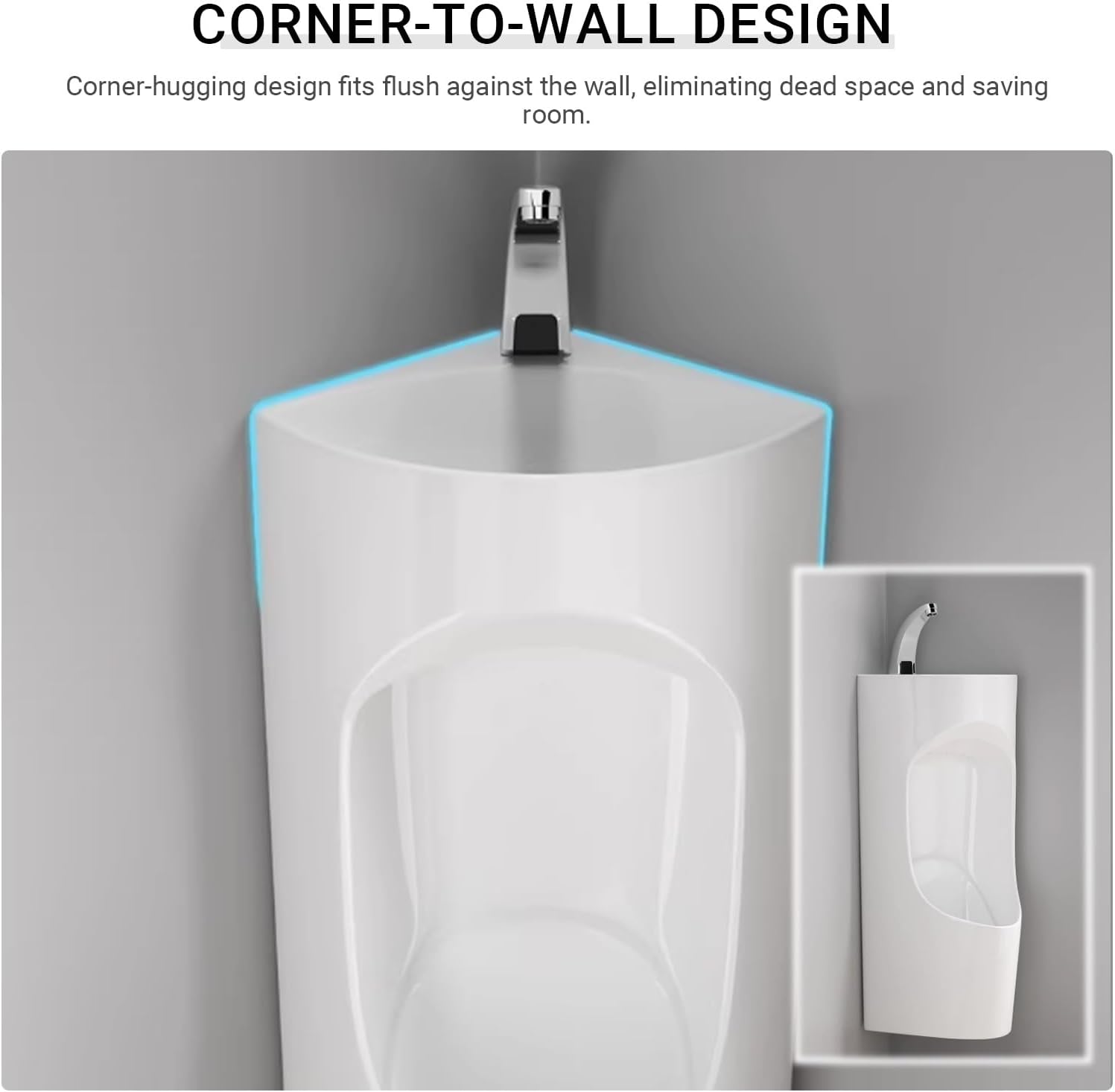 Corner Ceramic Urinal with Integrated Wash Basin and Sensor Faucet,2-in-1 Wall-Mounted Urinals for Men,Water-Saving Men's Urinal for Garage, Commercial & Home(Orange,Wall-mounted)