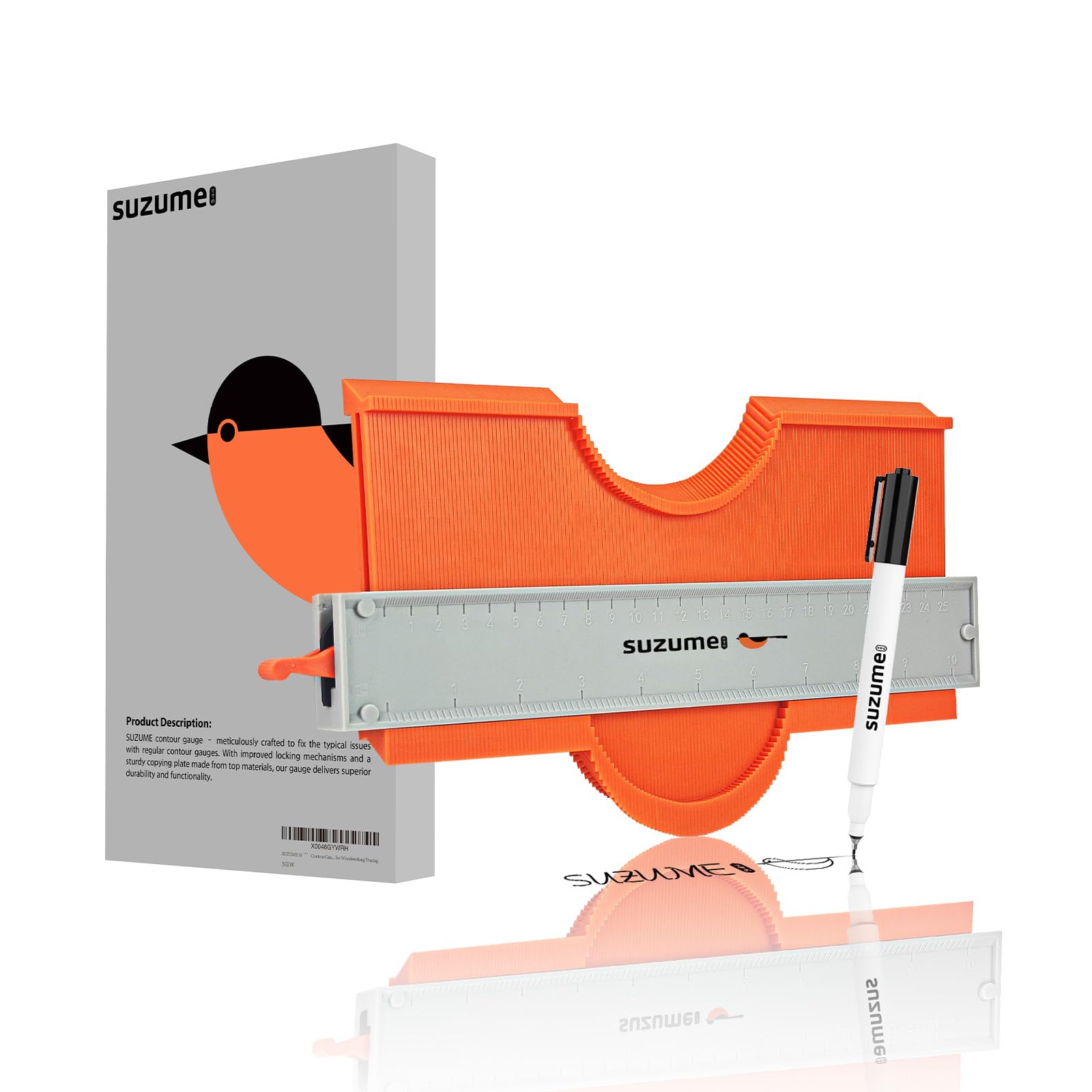 SUZUME 10 Inch Contour Gauge Tool New ABS Plastic Adjustable Lock Super Gauge Precisely Copy Irregular Profile Tool with A Woodworking Marker,Corner, Pipe, Tile, Flooring，Angle Measuring