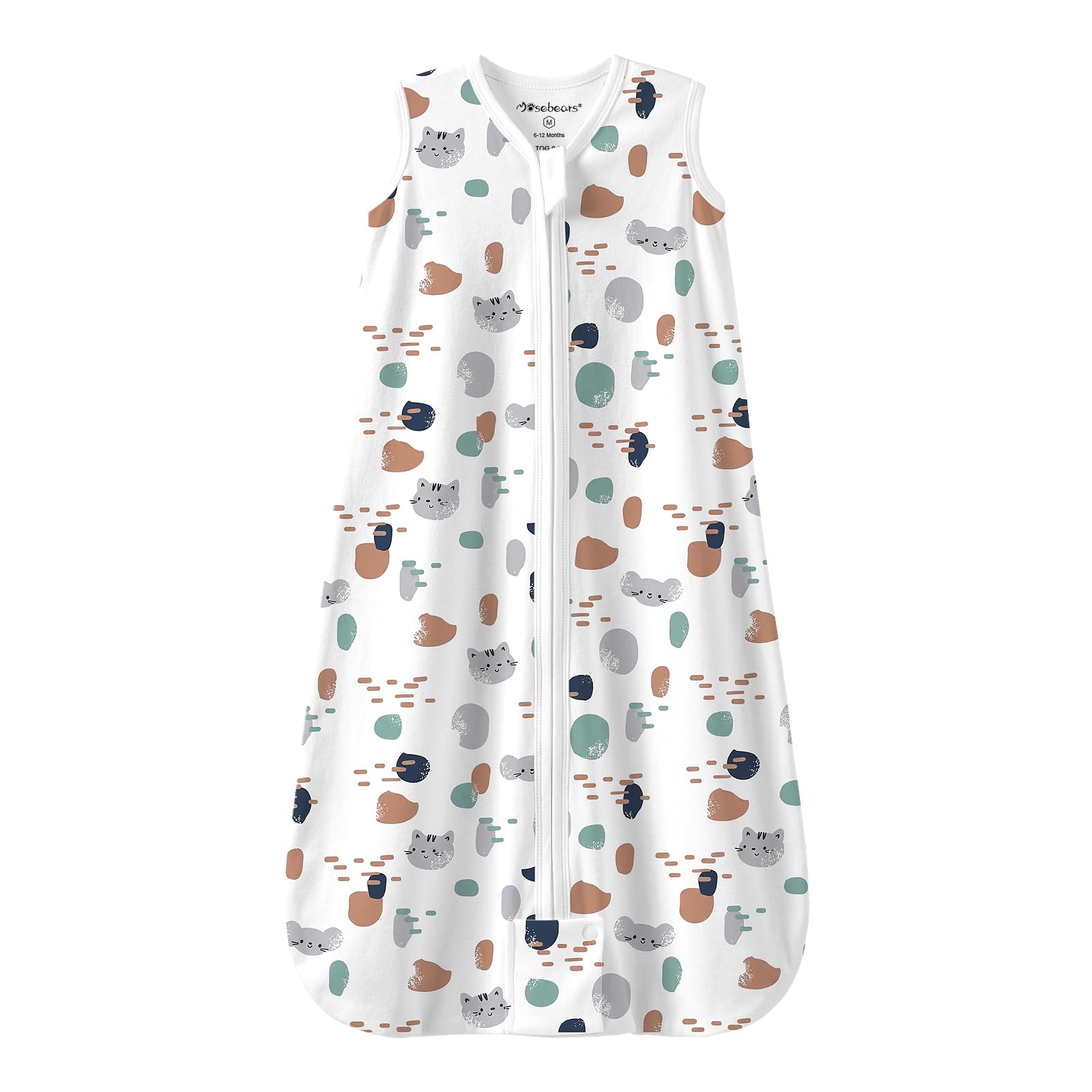 Mosebears Sacco nanna Estivo per Bambini, 0,5 Tog 100% Cotone Traspirante (Spot Cat, S (0-6 mesi))