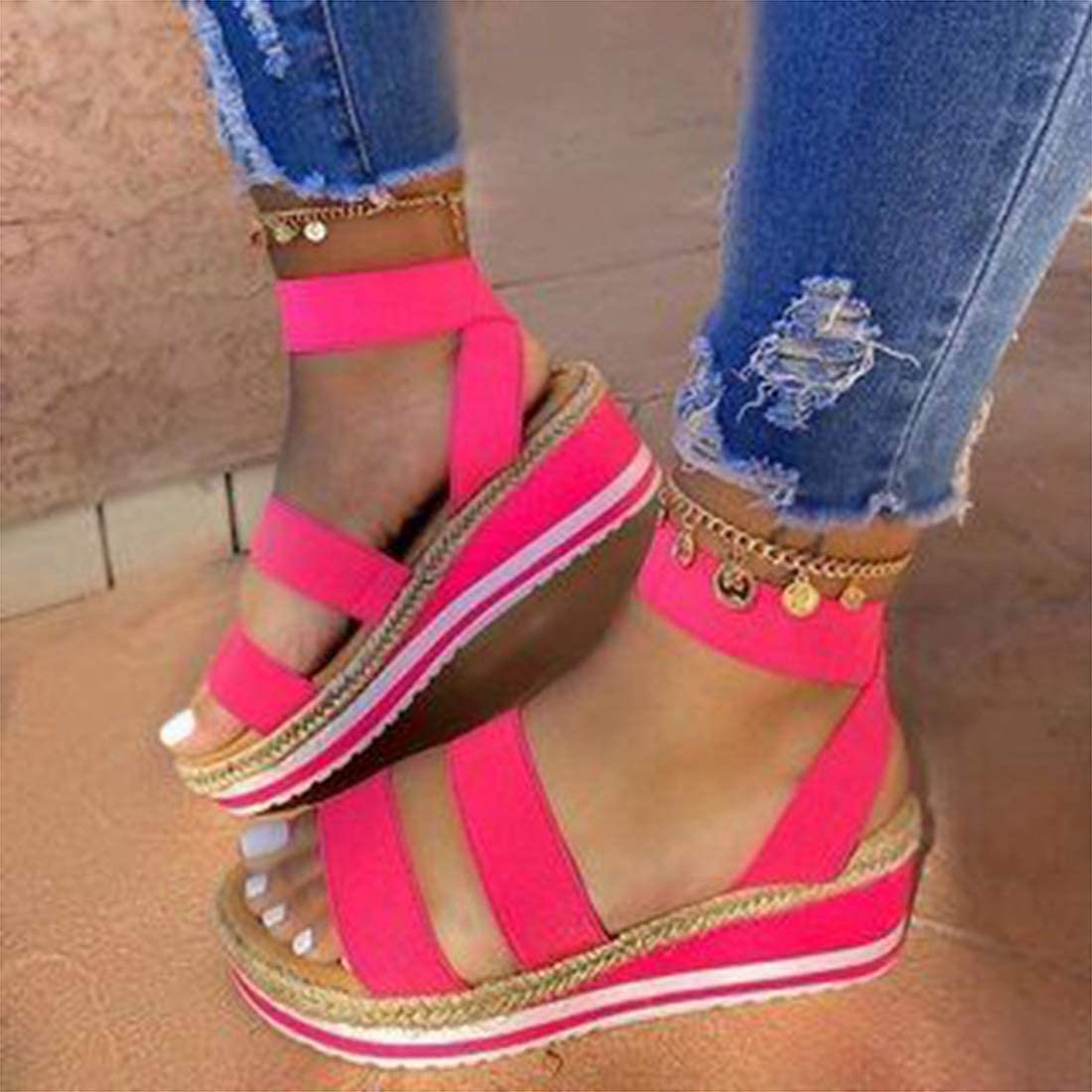 Sandales compensées mode d'été espadrilles plateforme large chaussures de plage pour dames - 5