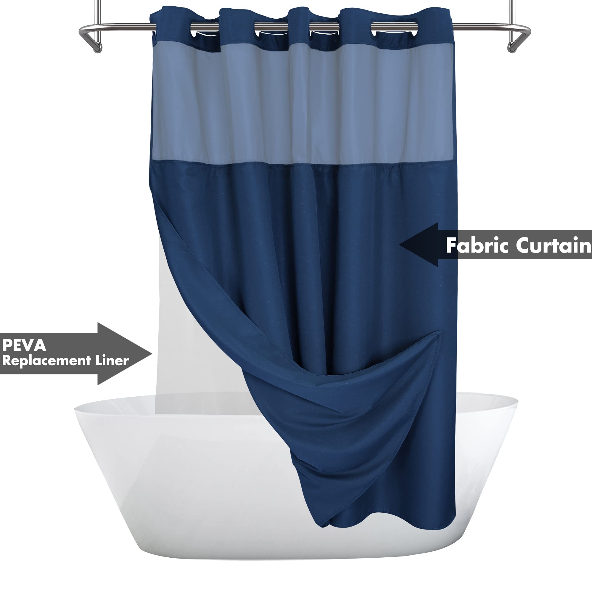 River Dream No Hook Slub Textured Shower Curtain with PEVA Liner Set, 71" x 74"(72"), Hotel Style with See Through Top Window - Image 2