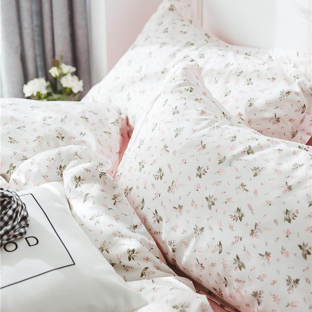 mixinni Girl Comforter Set Twin XL Pink White Flower Leaf Print Bedding Sets, Cute Floral Bedding Comforter Sets for All Seasons-(1 Comforter+2 Pillow Shams)-Twin XL Size - Image 5