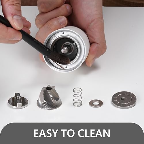 Miniatura 5 de TIMEMORE Molinillo de café manual CNC de acero inoxidable con capacidad de 0.71 onzas (0.71 oz), ajuste numérico externo ajustable, doble