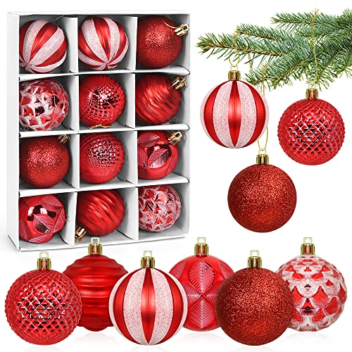Weihnachtskugeln Rot , Christbaumkugeln Kunststoff 6cm, Rot Weihnachtsbaumkugeln Groß , 12 Stücke Weihnachtsbaum Kugeln Set Cover