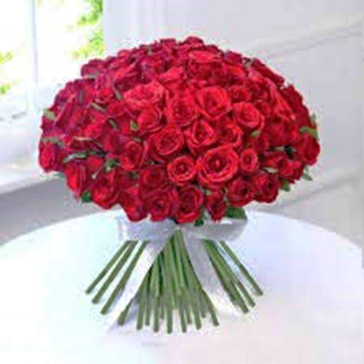 Fresh Flowers Bunch of 50 Red Roses Hand Tied with Ribbons || Golden Jubilee Special Gift, Bunch of 50 (Multicolour)-image-48
