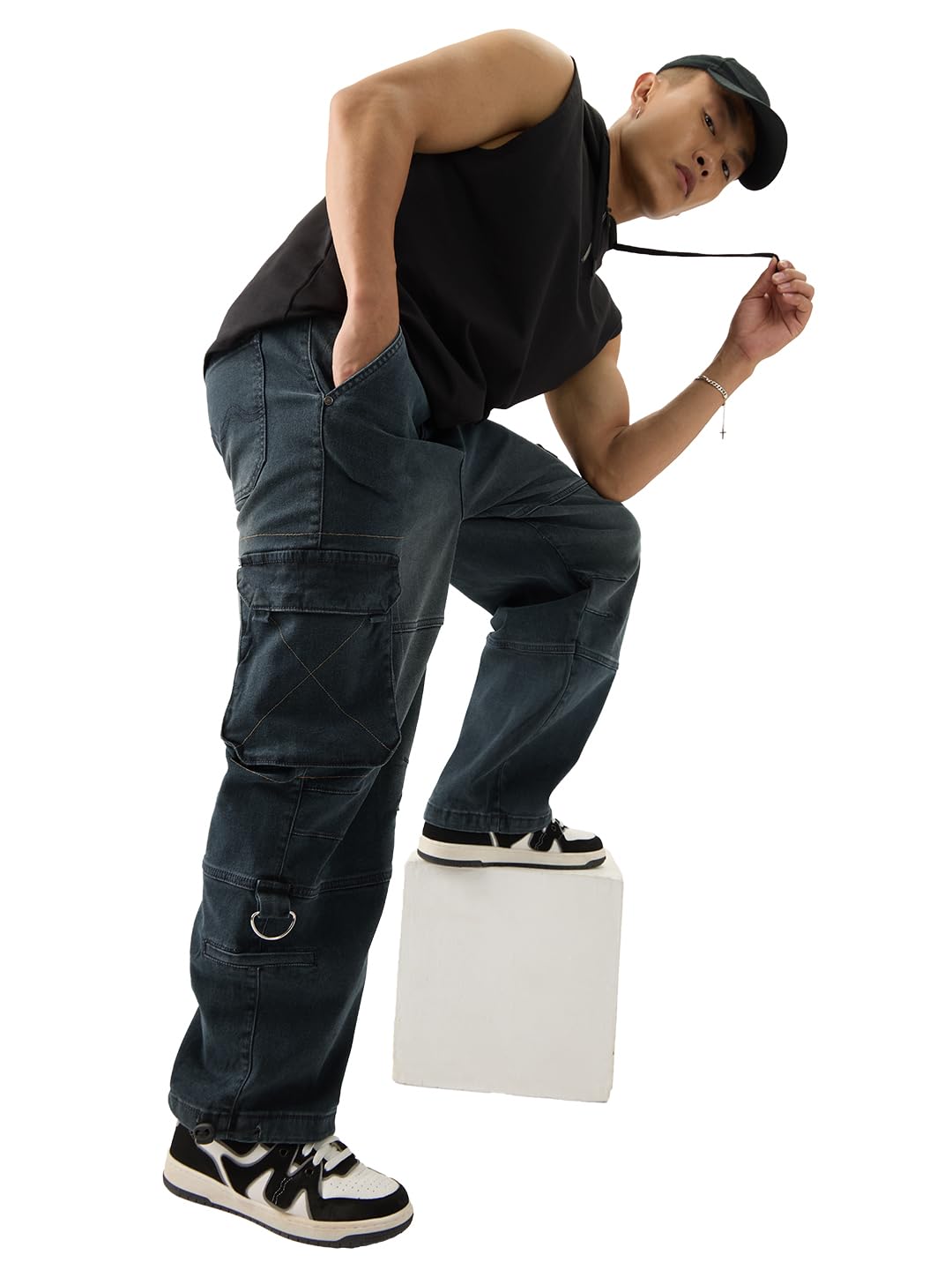 the souled store Comfrey Men and Boys Baggy Loose Fit Cotton Blend Utility Cargo Jeans-picture-31