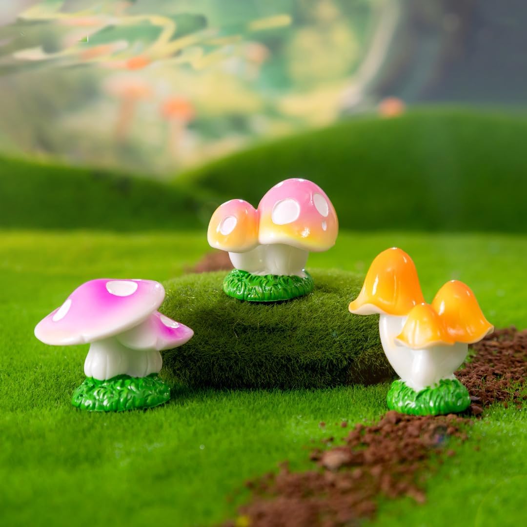 9Pcs Mini Mushroom Figurines Colorful Miniature Mushroom Figures