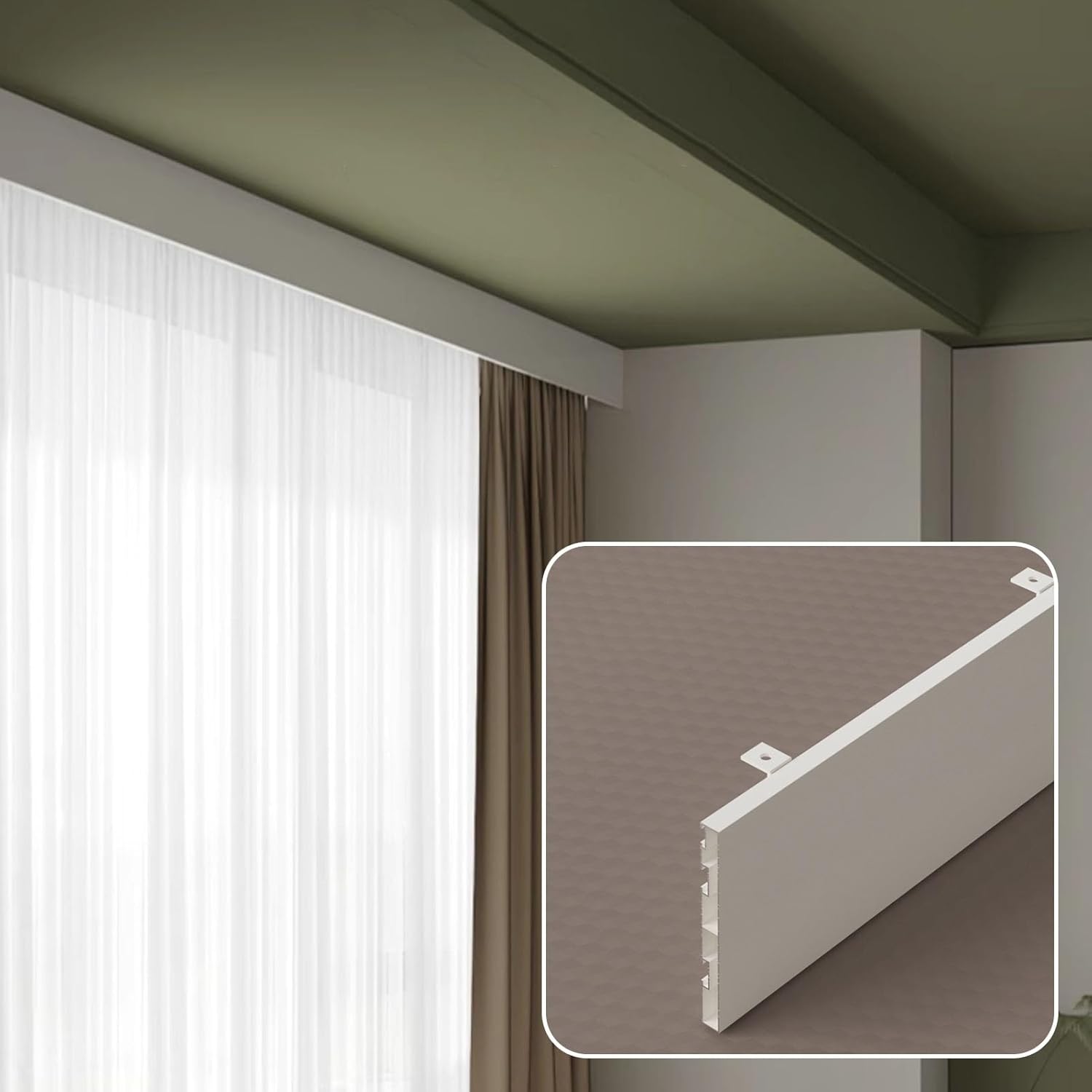 Ceiling-Mounted Blackout Curtain Box 3-20ft, Minimalist Pelmet Panel for Room Decoration, Stylish Cornice Board for Home, Office, and Window Treatments