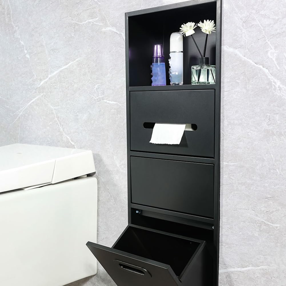 Duschregal aus Edelstahl, integrierter Shampoo- und Toilettenartikelhalter, grauer Mülleimer, platzsparendes Design, 20 x 66 x 14 cm / 7.87x25.98x5.51in, langlebig und stilvoll
