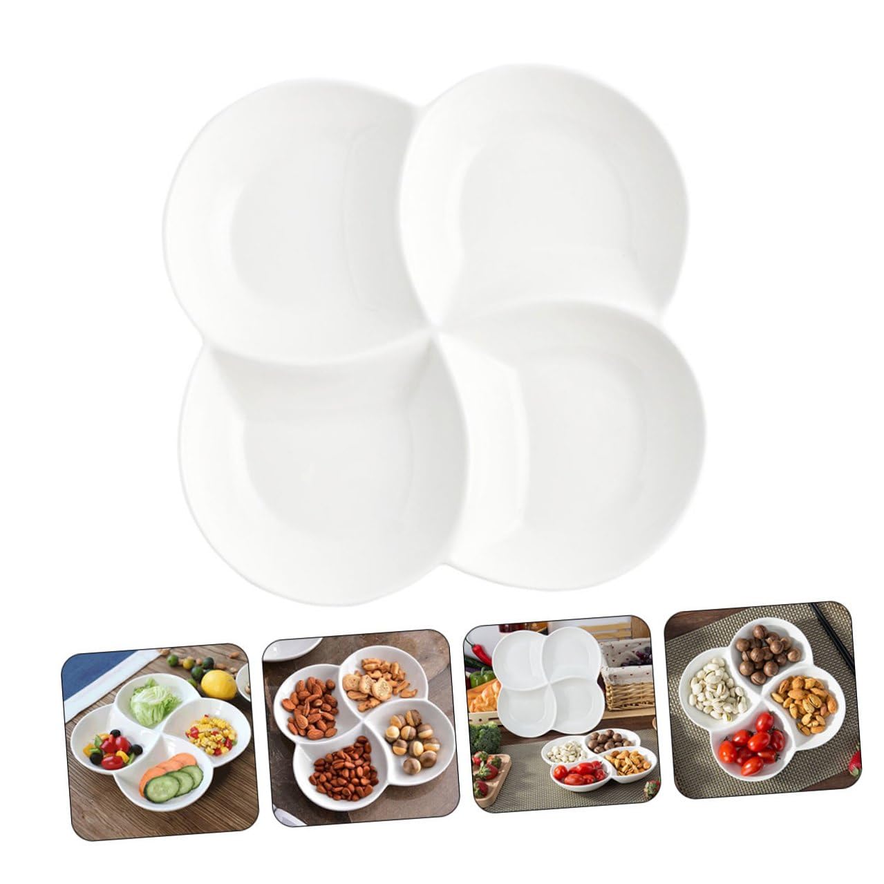 Plato de Comida Compartimentos de Cerámica Blanco 4 Piezas