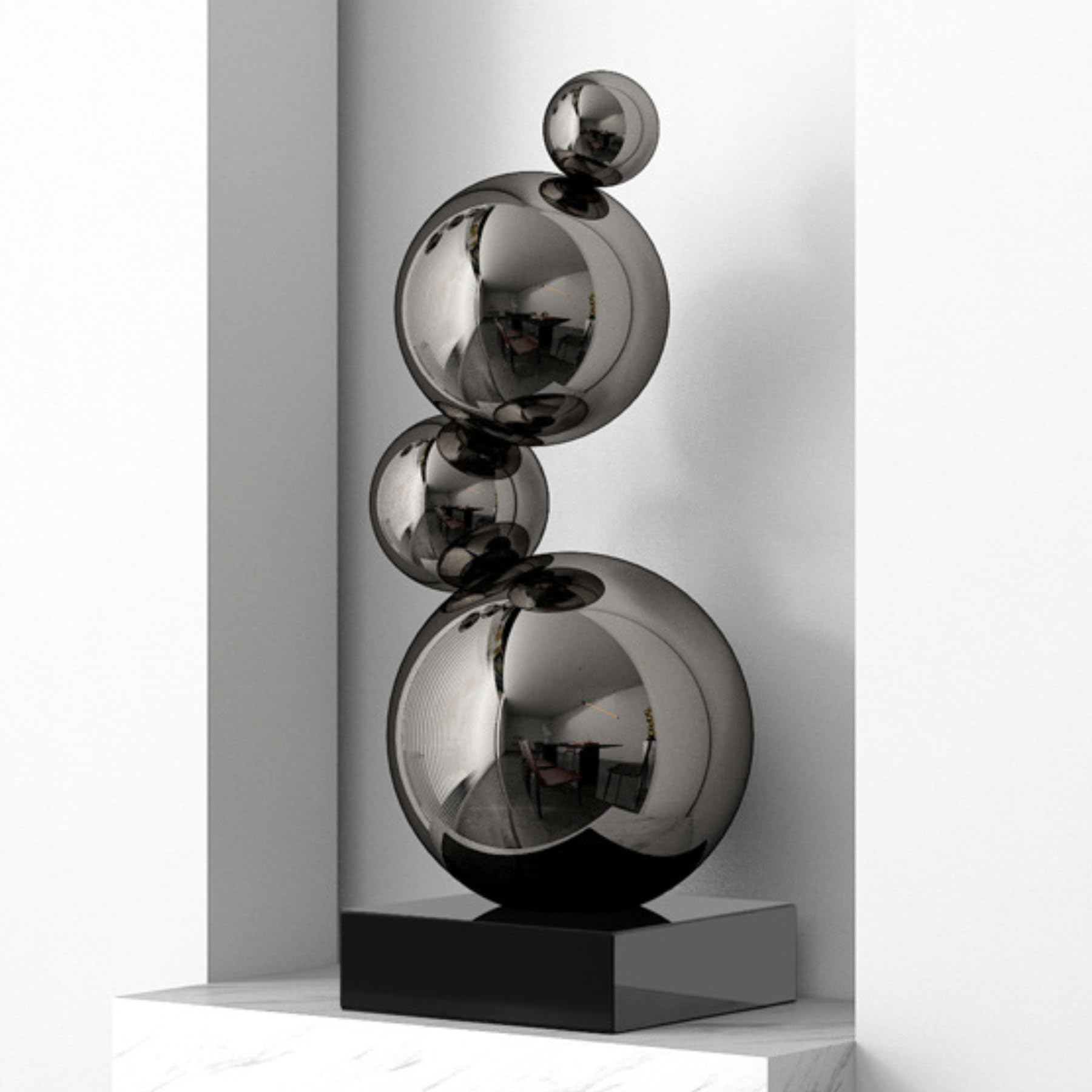 Aottsd 20" Black Stainless Steel Geometric Sphere Sculpture Minimalist Indoor Display Figurine