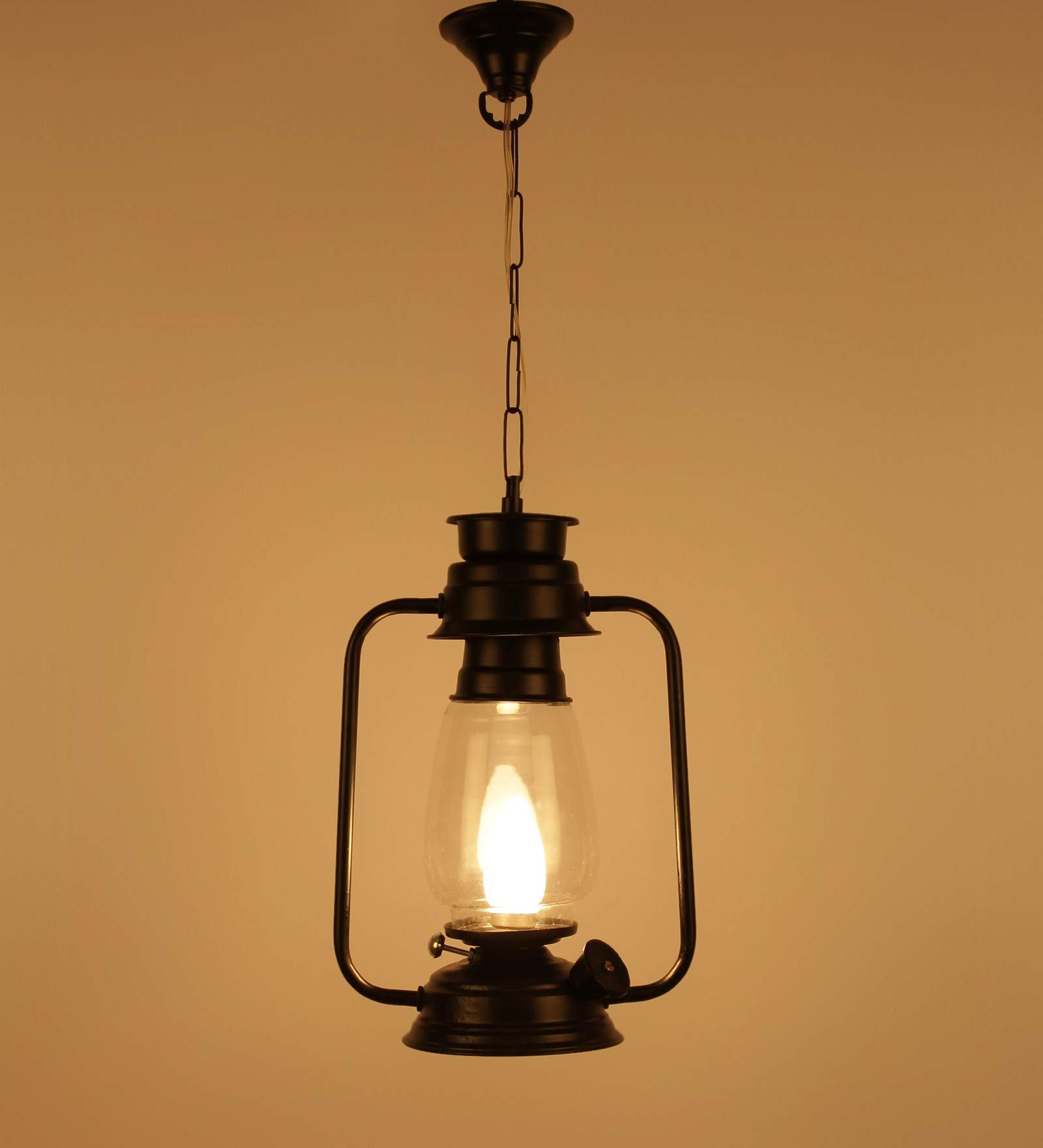 Devansh Black Clear Glass Lantern Hanging (Black) 1