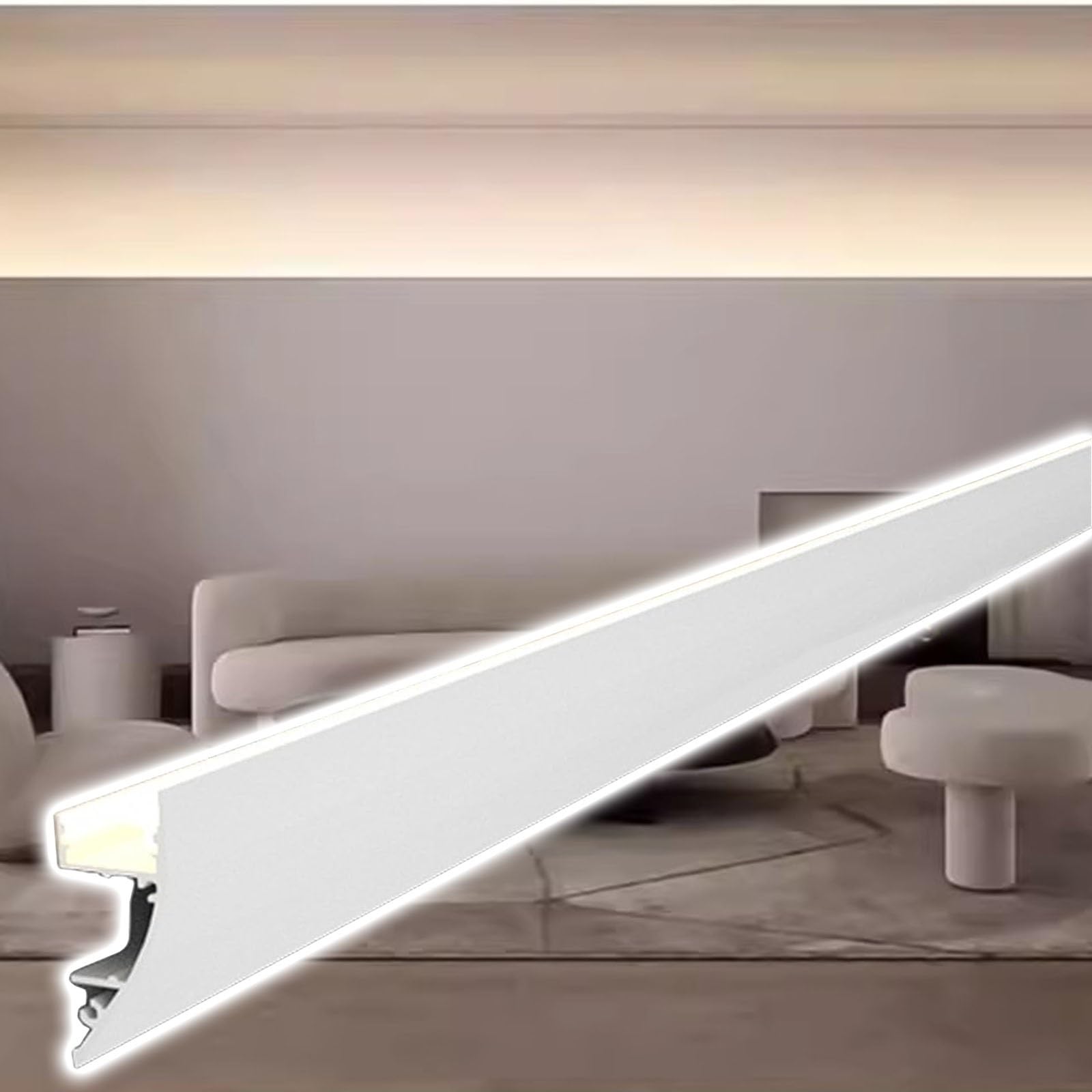 Taza de luz LED Moldura de Corona LED para salón/Bares/baños, Zócalo de iluminación con Canal de Aluminio, Canal de luz LED montado en Superficie para Interiores/Exteriores(2m/6.6ft)