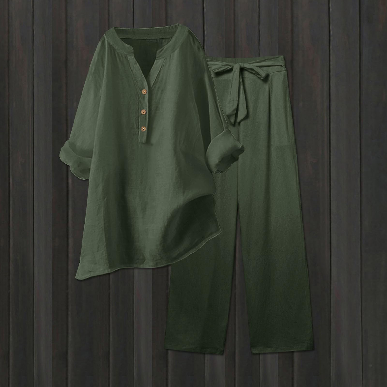 Set da donna, pantaloni e top fluido, vestito sportivo di grandi dimensioni, tinta unita, maniche lunghe, scollo a V, camicetta e vita con lacci dritti, pantaloni casual a taglio ampio primavera