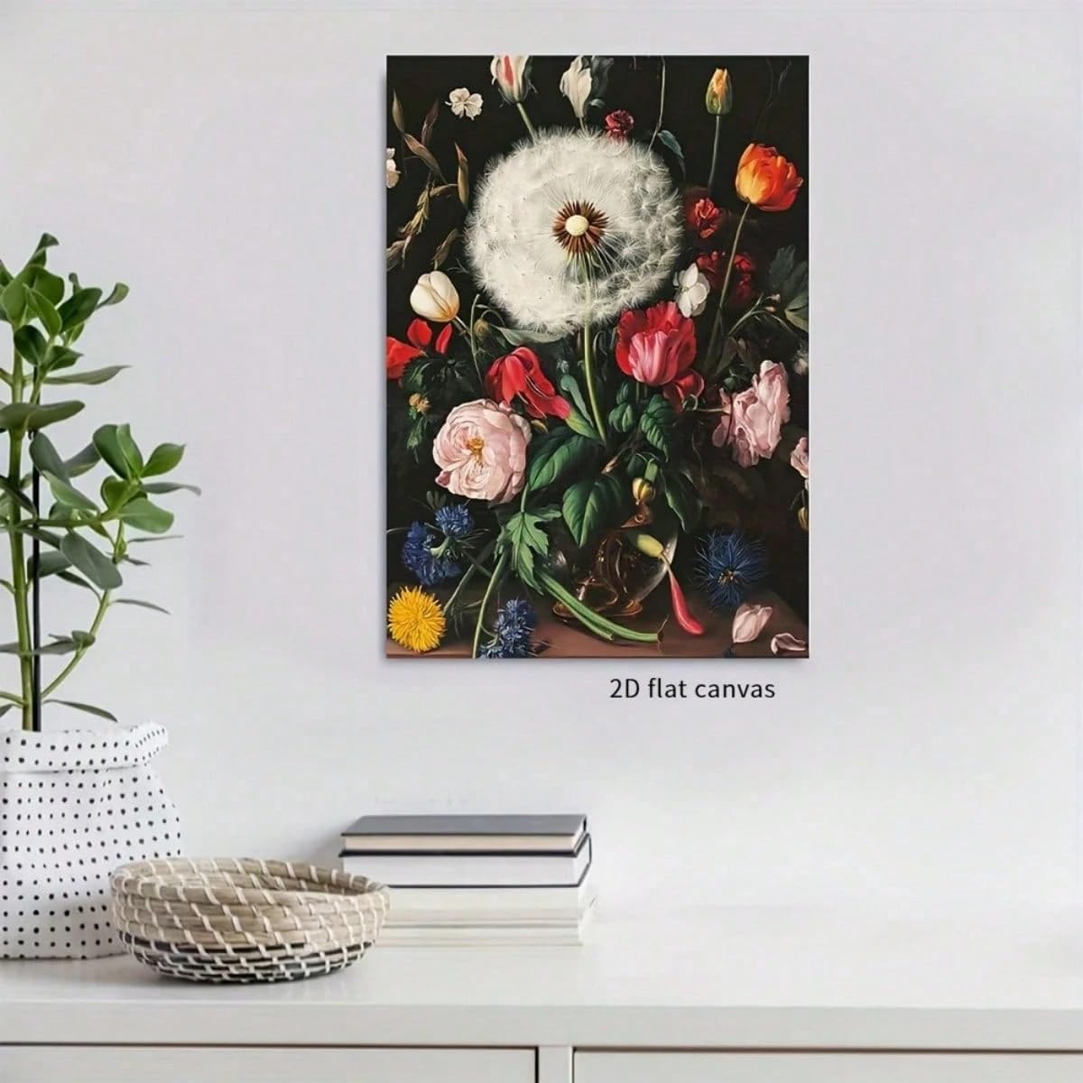 TZKBDMA Eleganter Kunstdruck mit floralem Stillleben auf Leinwand, dramatisches Blumenbild im Vintage-Stil für Wohnzimmer, Schlafzimmer, Heimdekoration (50 x 70 cm/Innenrahmen)