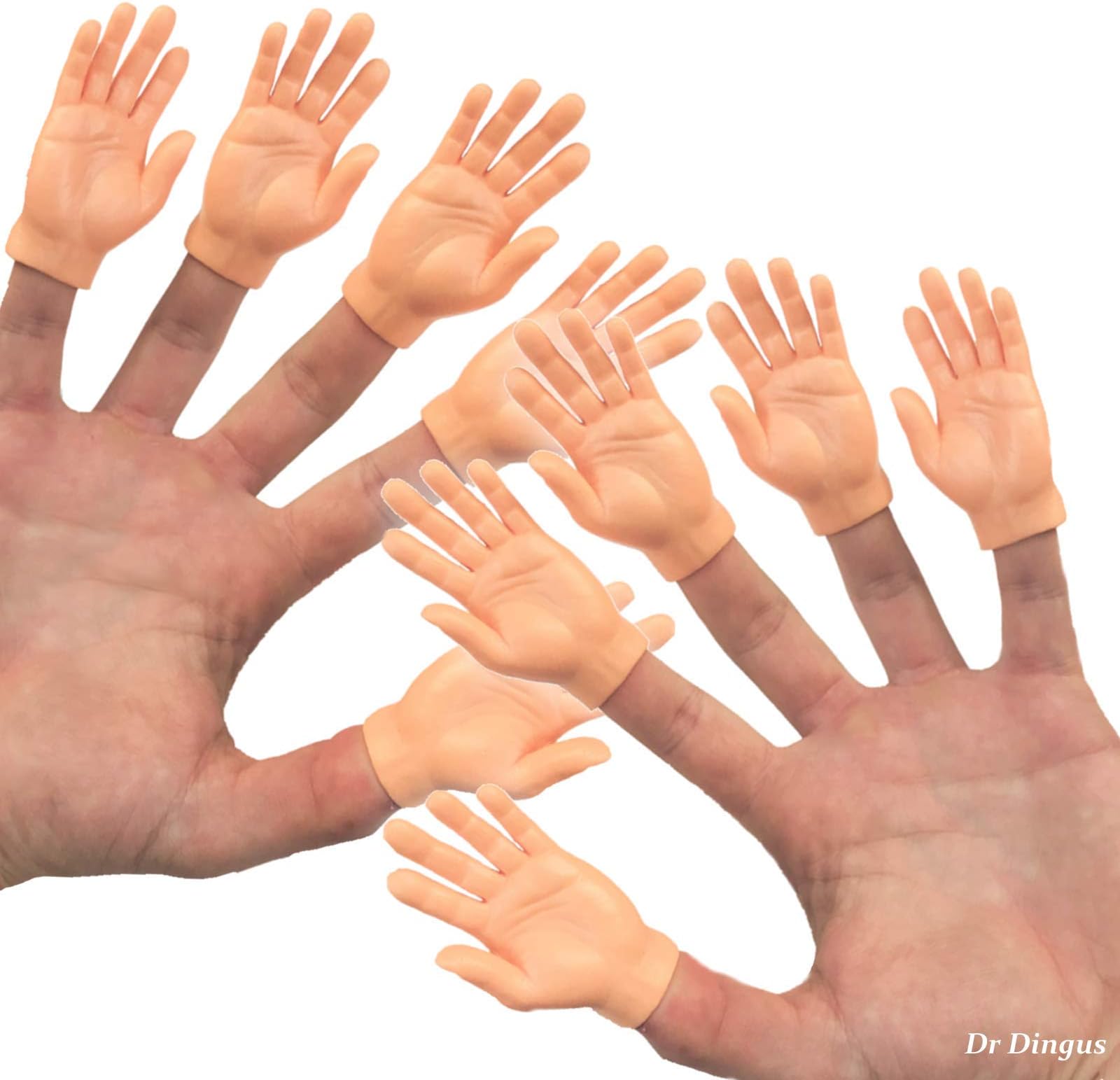 Finger Hands - 10 Pack โ Premium Rubber Little Tiny Finger Hands โ Fun and Realistic Design โ Ideal for Puppet Show, Gag Present, Fun for All Kids!