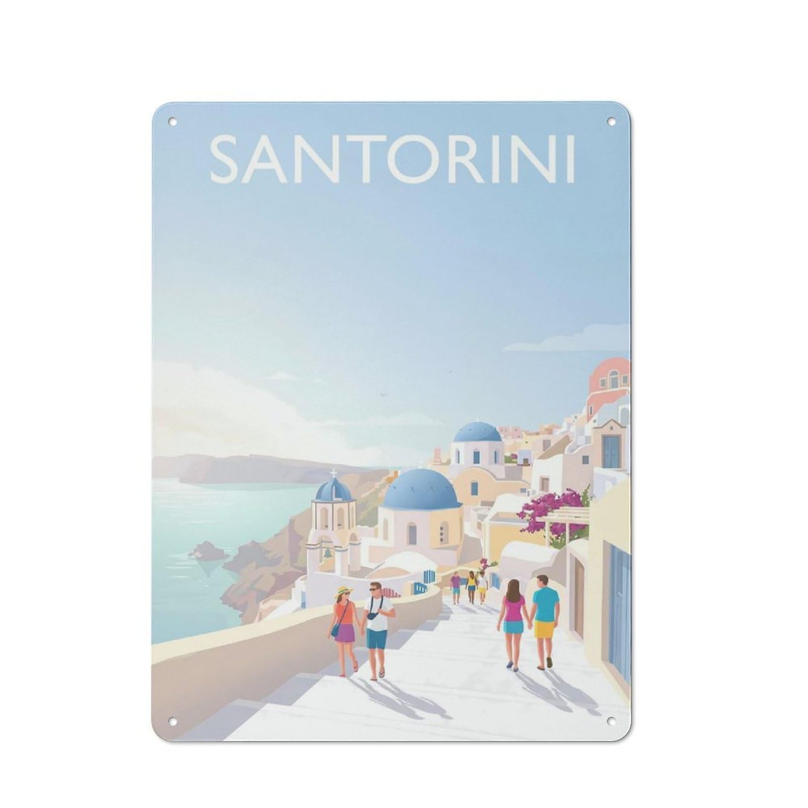 Junmoney Style-15 For Hobby Room Or Studio, Santorini Greece Rustic Tin Wall Plaque 40X30cm, For Vintage Wall Decor Fans, For Metal Sign Collectors