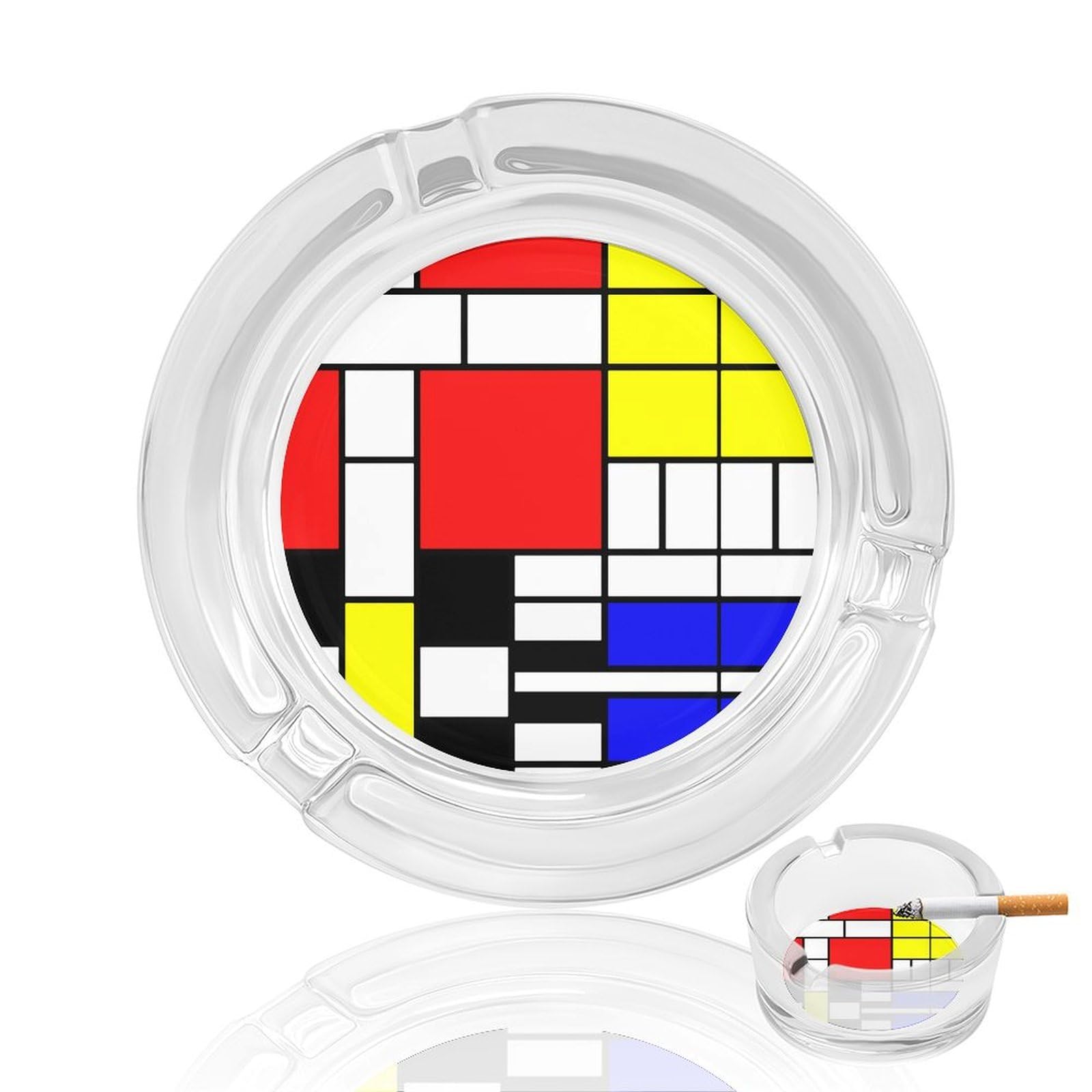 Nclqvjxzkhw Style Mondrian Glass Ashtray Round Ash Tray Smoking Trays For Home Garden Outdoor