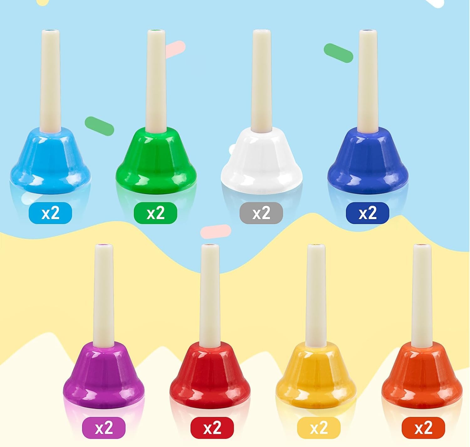 16 Pcs 8 Note Hand Bells, Colorful Diatonic Metal Handbell Set - Image 4
