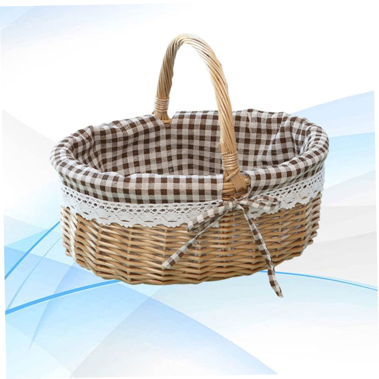 PRETYZOOM Cesta De De Ratán Ideal Para Frutas Verduras Pan Almacenamiento De y Picnic Diseño De Cuadros